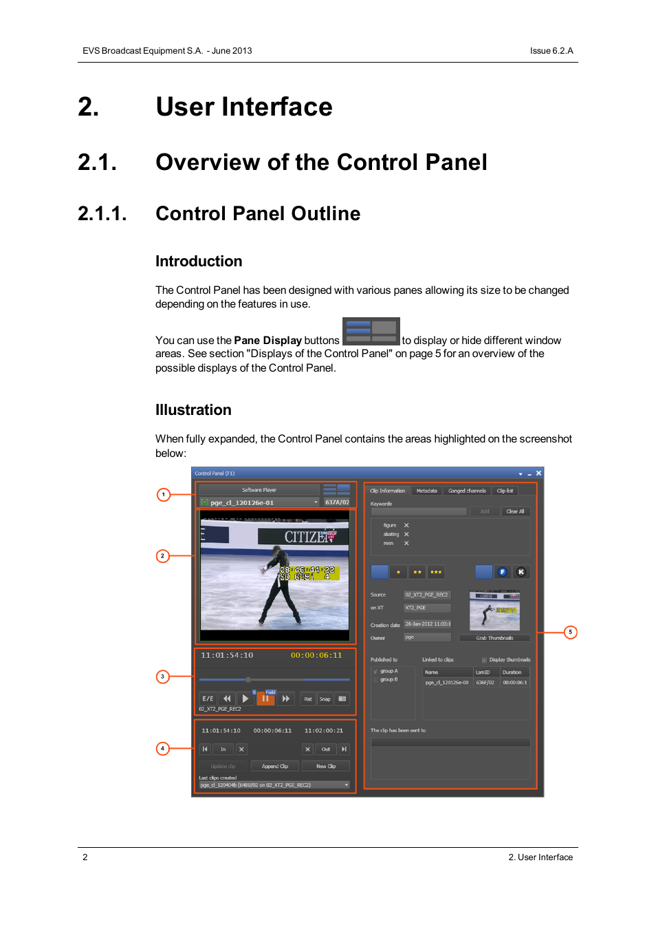 User interface, Overview of the control panel, Control panel outline | EVS IPDirector Version 6.2 - June 2013 CONTROL PANEL User Manual User Manual | Page 12 / 110