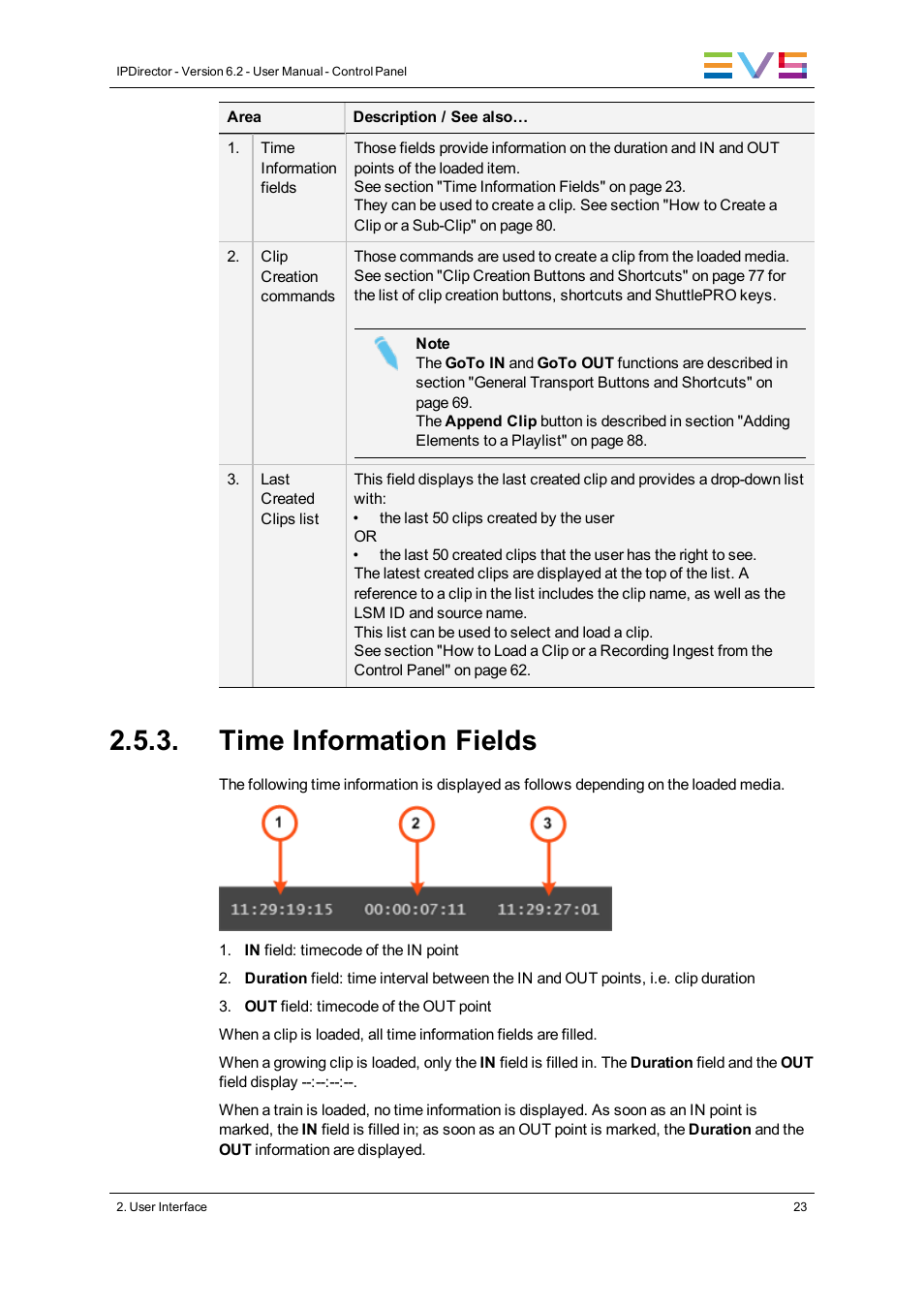 Time information fields | EVS IPDirector Version 6.2 - June 2013 CONTROL PANEL User Manual User Manual | Page 33 / 110