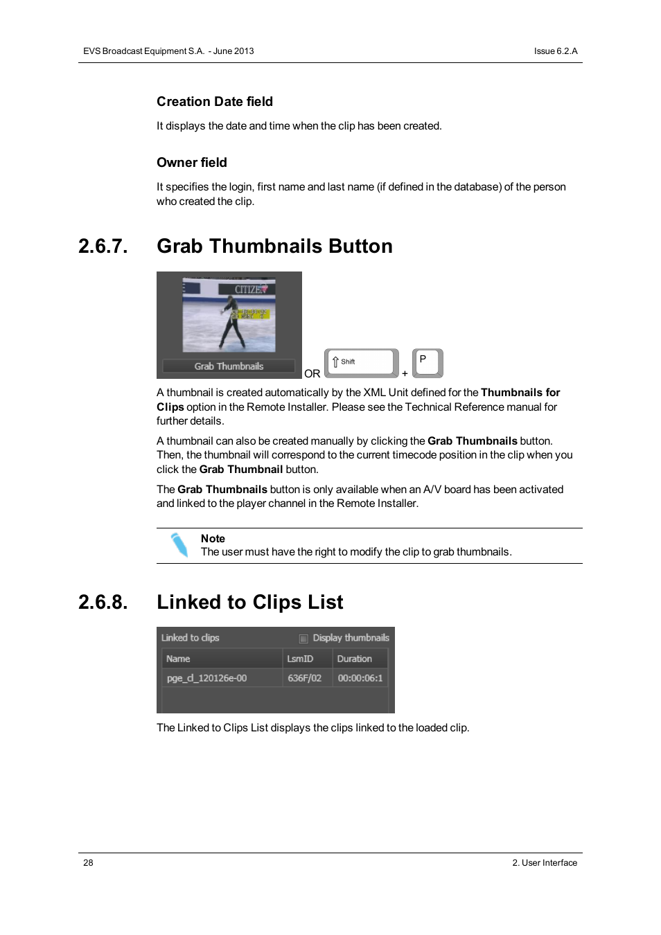 Grab thumbnails button, Linked to clips list | EVS IPDirector Version 6.2 - June 2013 CONTROL PANEL User Manual User Manual | Page 38 / 110