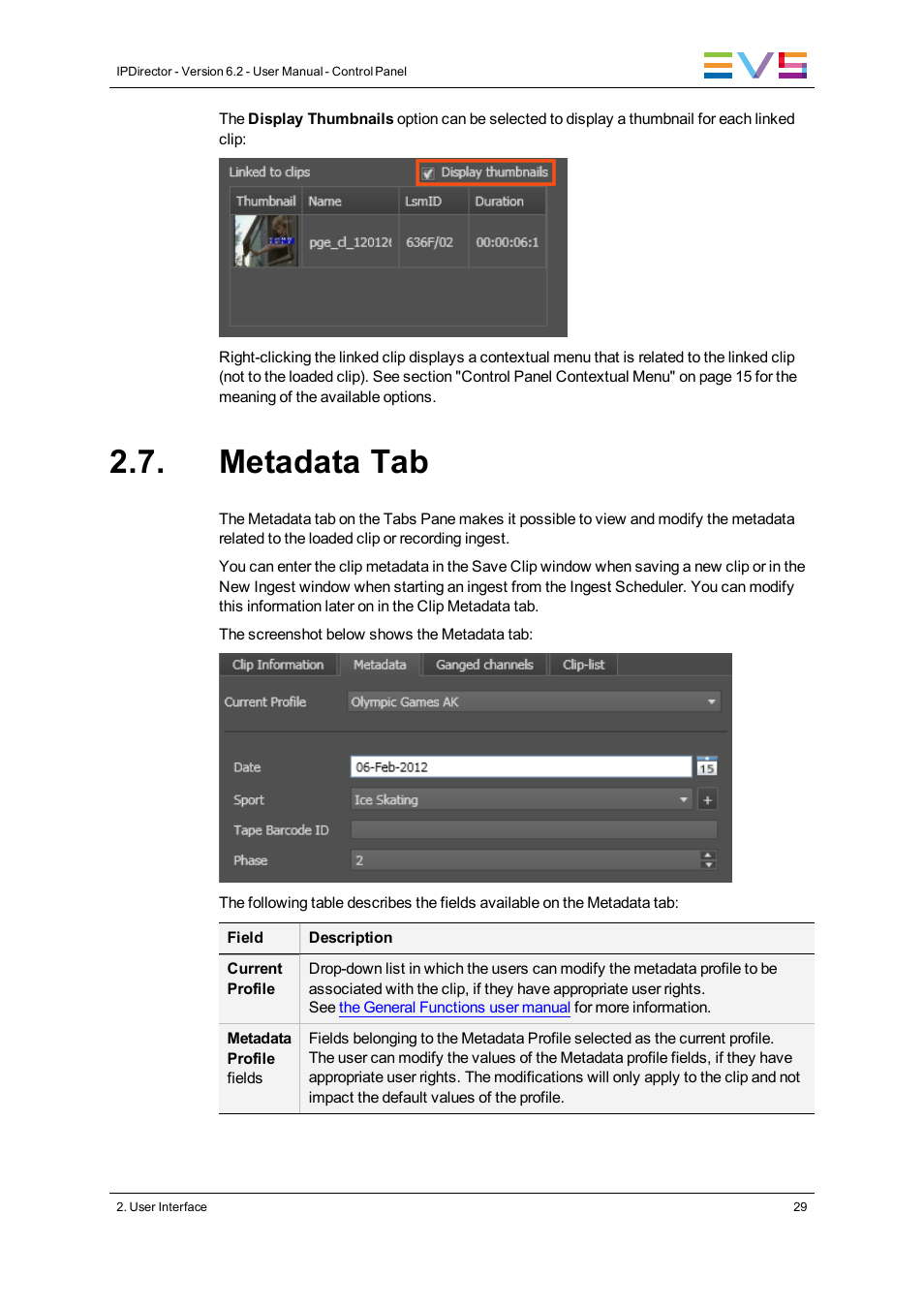Metadata tab | EVS IPDirector Version 6.2 - June 2013 CONTROL PANEL User Manual User Manual | Page 39 / 110