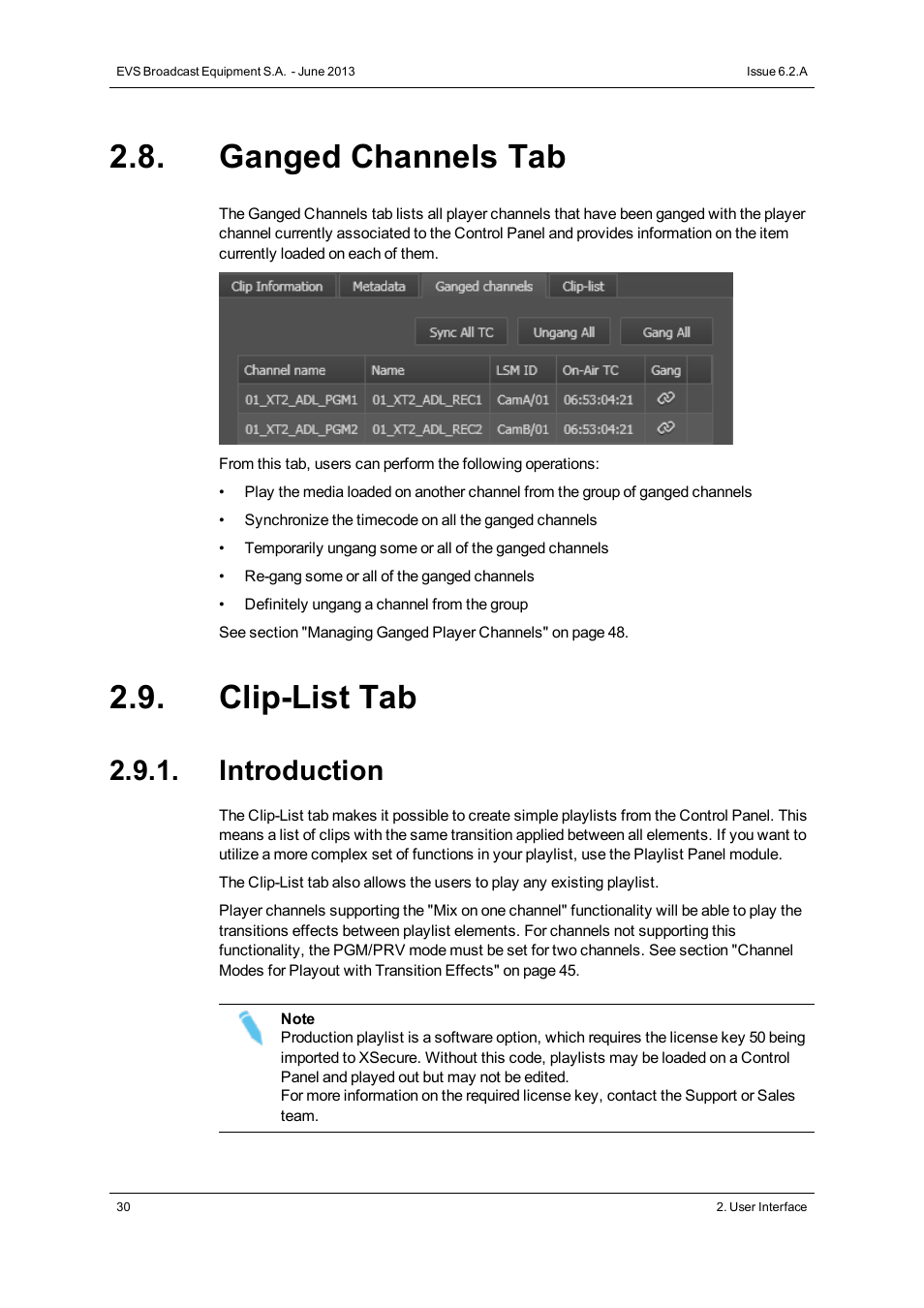 Ganged channels tab, Clip-list tab, Introduction | EVS IPDirector Version 6.2 - June 2013 CONTROL PANEL User Manual User Manual | Page 40 / 110