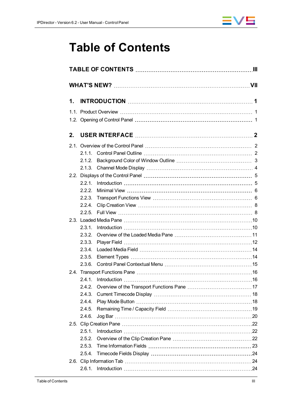 EVS IPDirector Version 6.2 - June 2013 CONTROL PANEL User Manual User Manual | Page 5 / 110