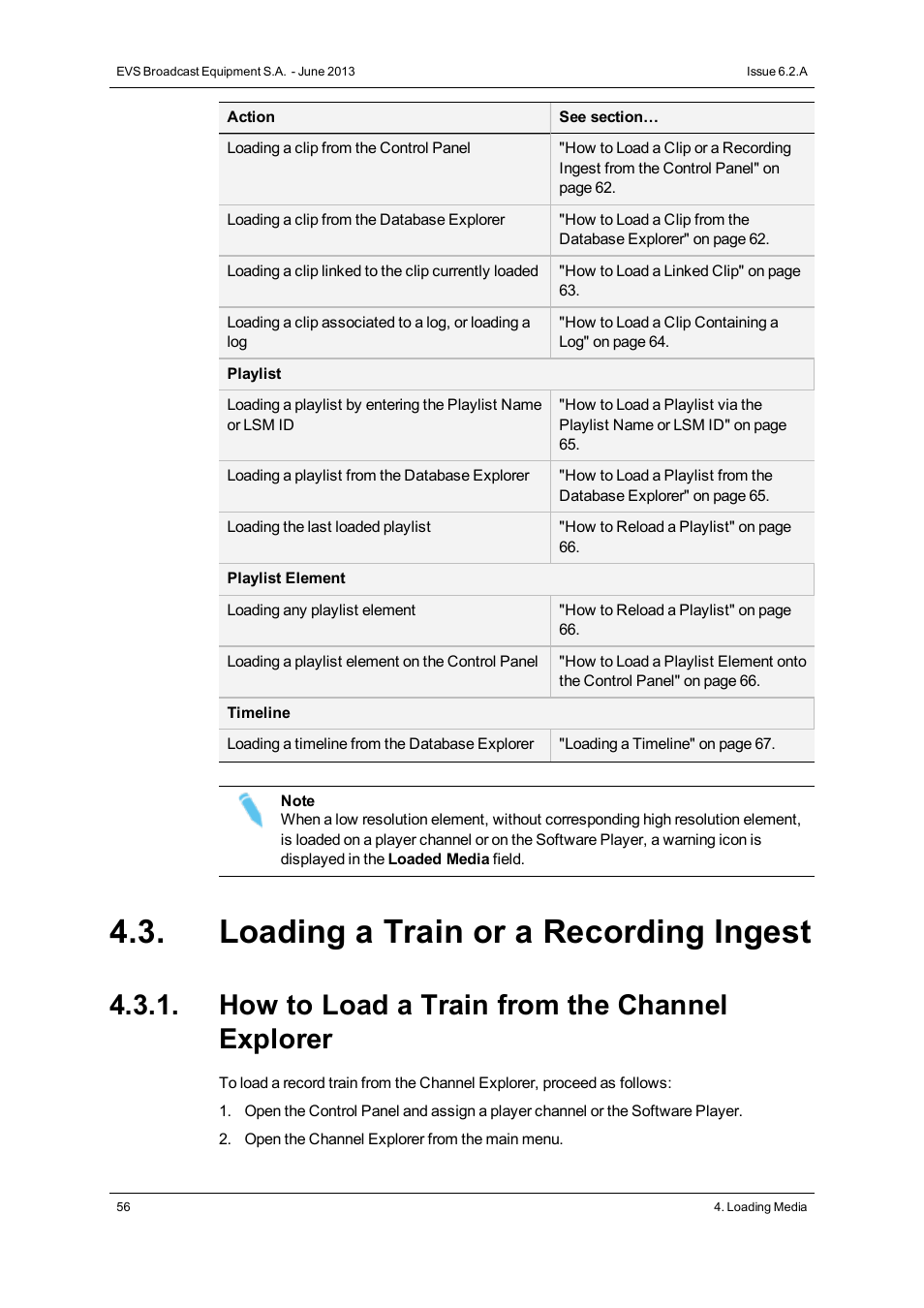 Loading a train or a recording ingest, How to load a train from the channel explorer | EVS IPDirector Version 6.2 - June 2013 CONTROL PANEL User Manual User Manual | Page 66 / 110