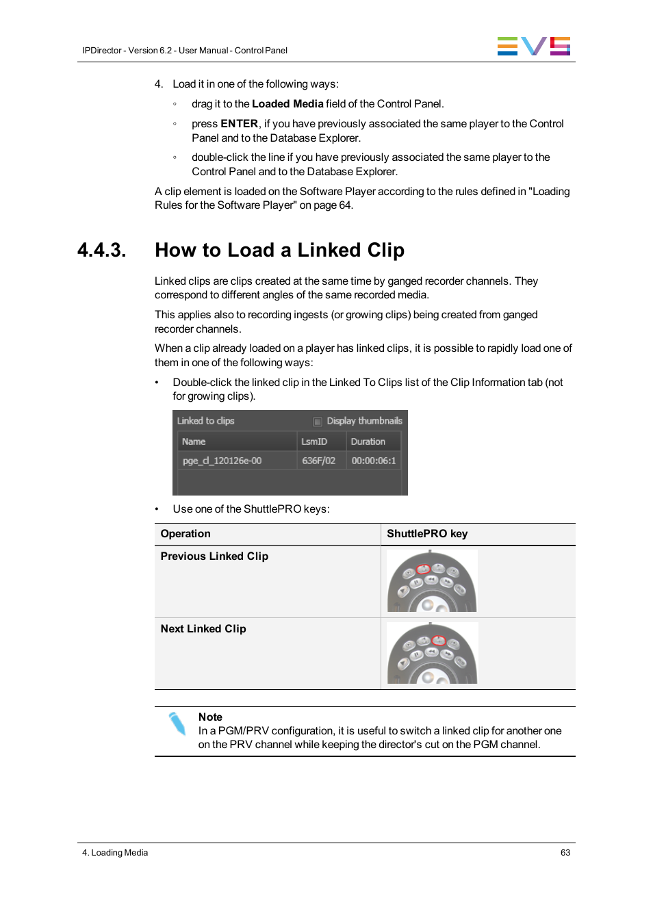 How to load a linked clip | EVS IPDirector Version 6.2 - June 2013 CONTROL PANEL User Manual User Manual | Page 73 / 110