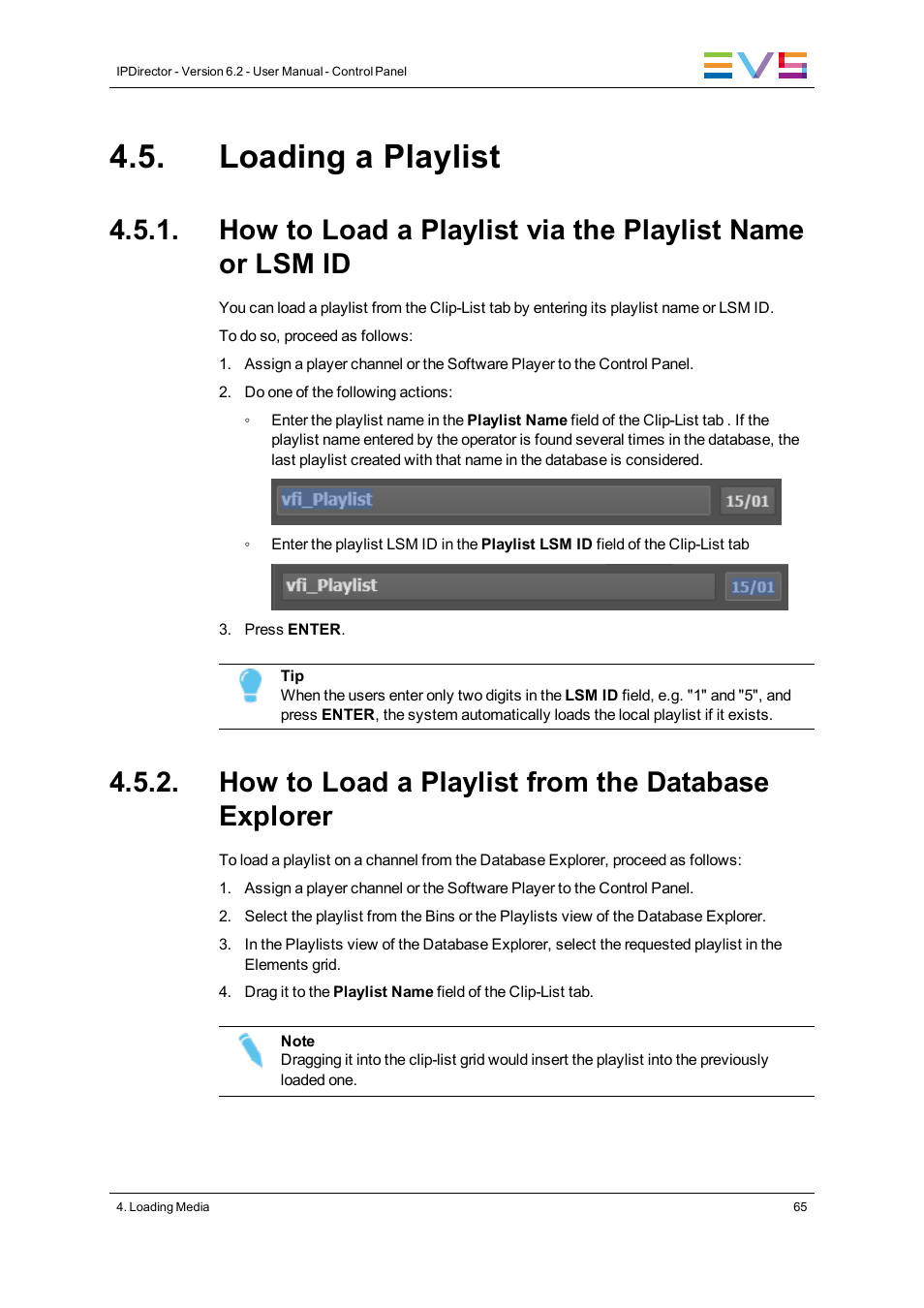 Loading a playlist, How to load a playlist from the database explorer | EVS IPDirector Version 6.2 - June 2013 CONTROL PANEL User Manual User Manual | Page 75 / 110