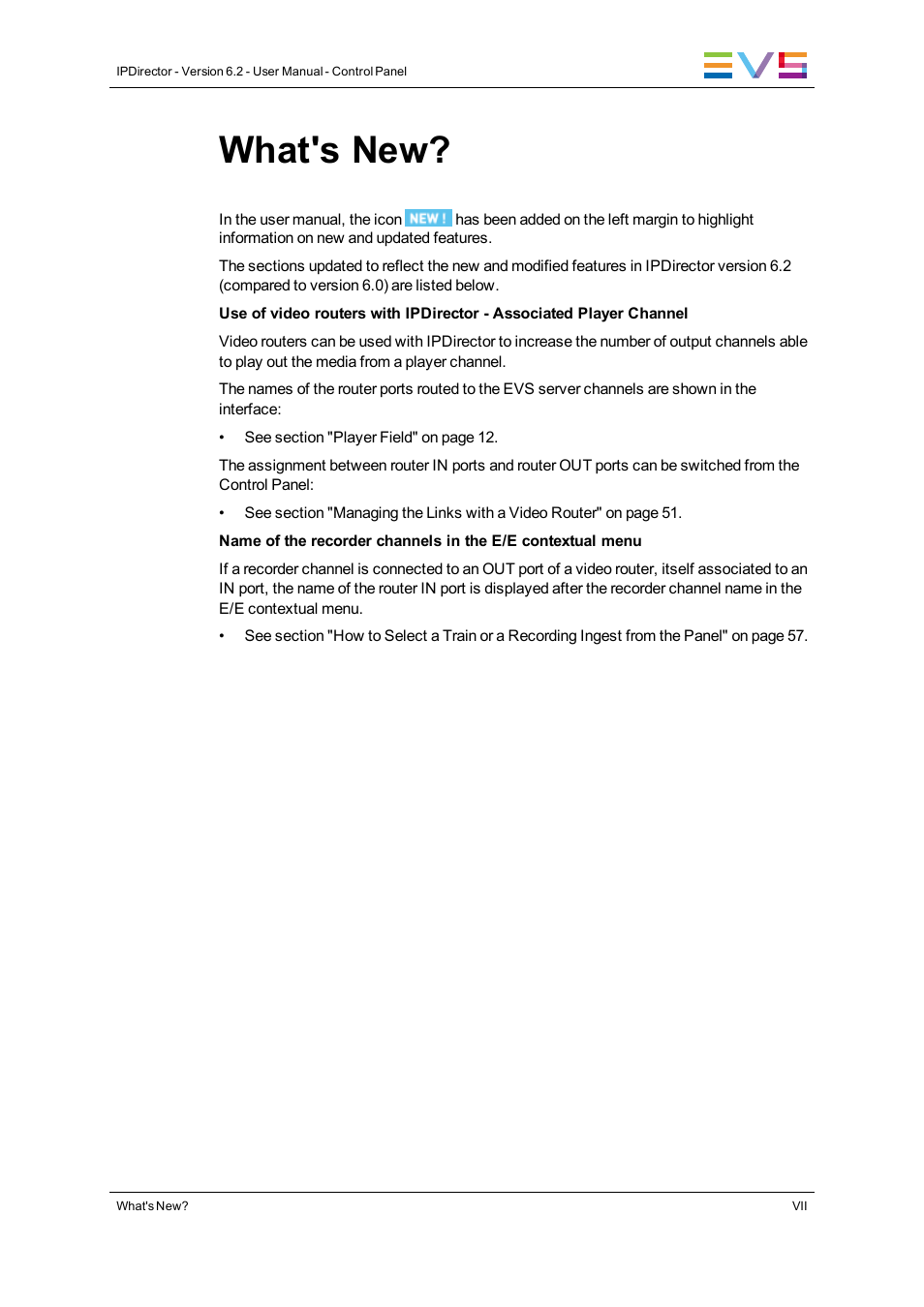 What's new | EVS IPDirector Version 6.2 - June 2013 CONTROL PANEL User Manual User Manual | Page 9 / 110