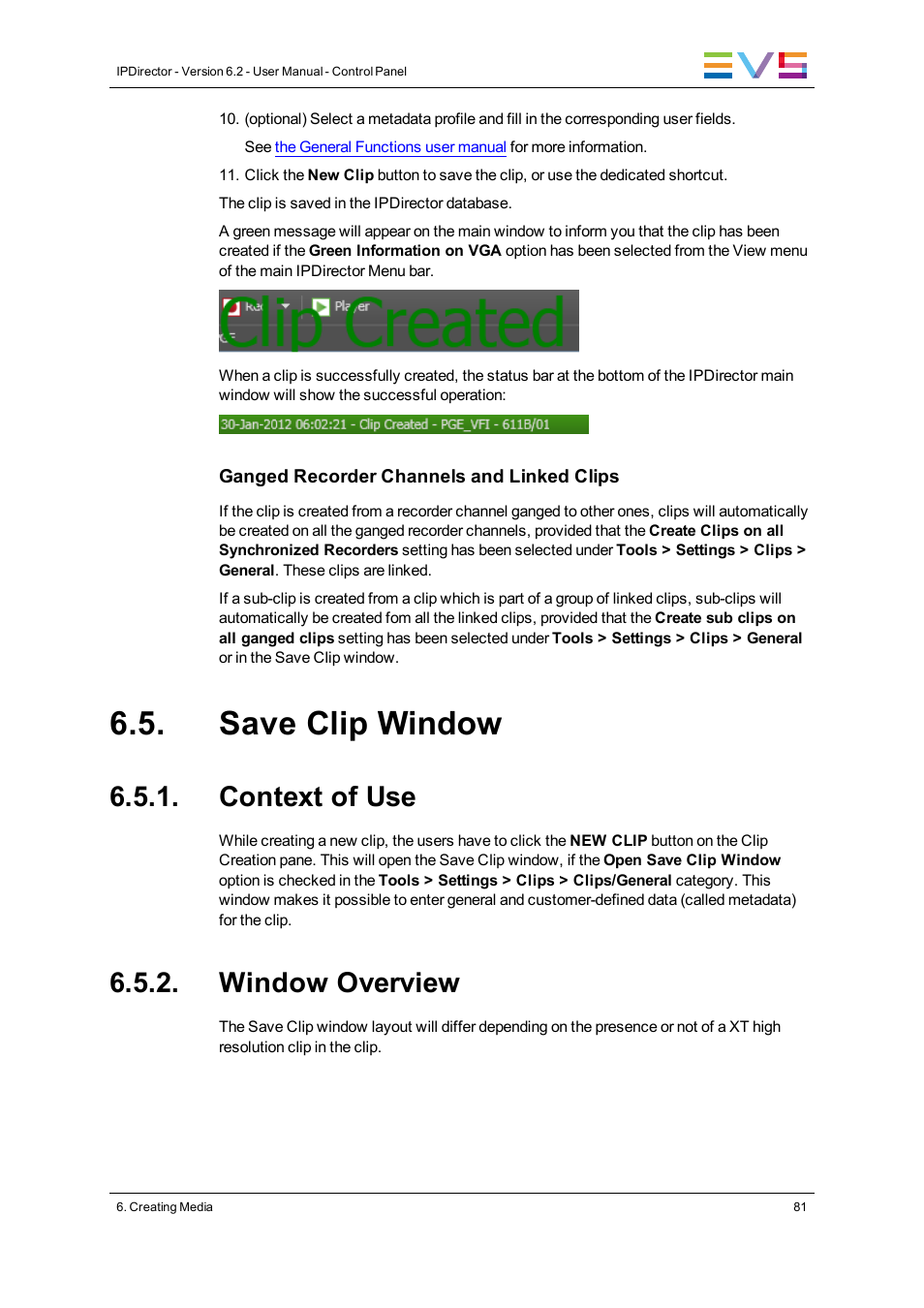 Save clip window, Context of use, Window overview | EVS IPDirector Version 6.2 - June 2013 CONTROL PANEL User Manual User Manual | Page 91 / 110