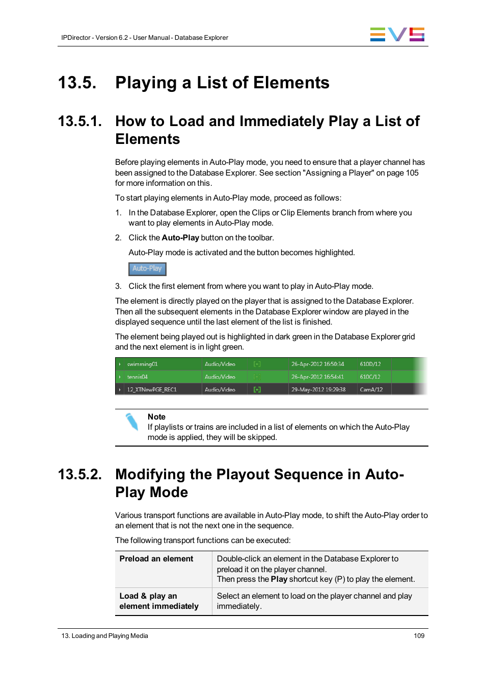 Playing a list of elements, Modifying the playout sequence in auto-play mode, Modifying the playout sequence in auto- play mode | EVS IPDirector Version 6.2 - June 2013 DATABASE EXPLORER User Manual User Manual | Page 121 / 126