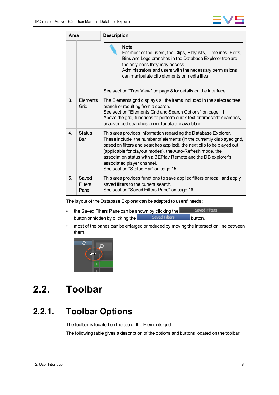 Toolbar, Toolbar options | EVS IPDirector Version 6.2 - June 2013 DATABASE EXPLORER User Manual User Manual | Page 15 / 126