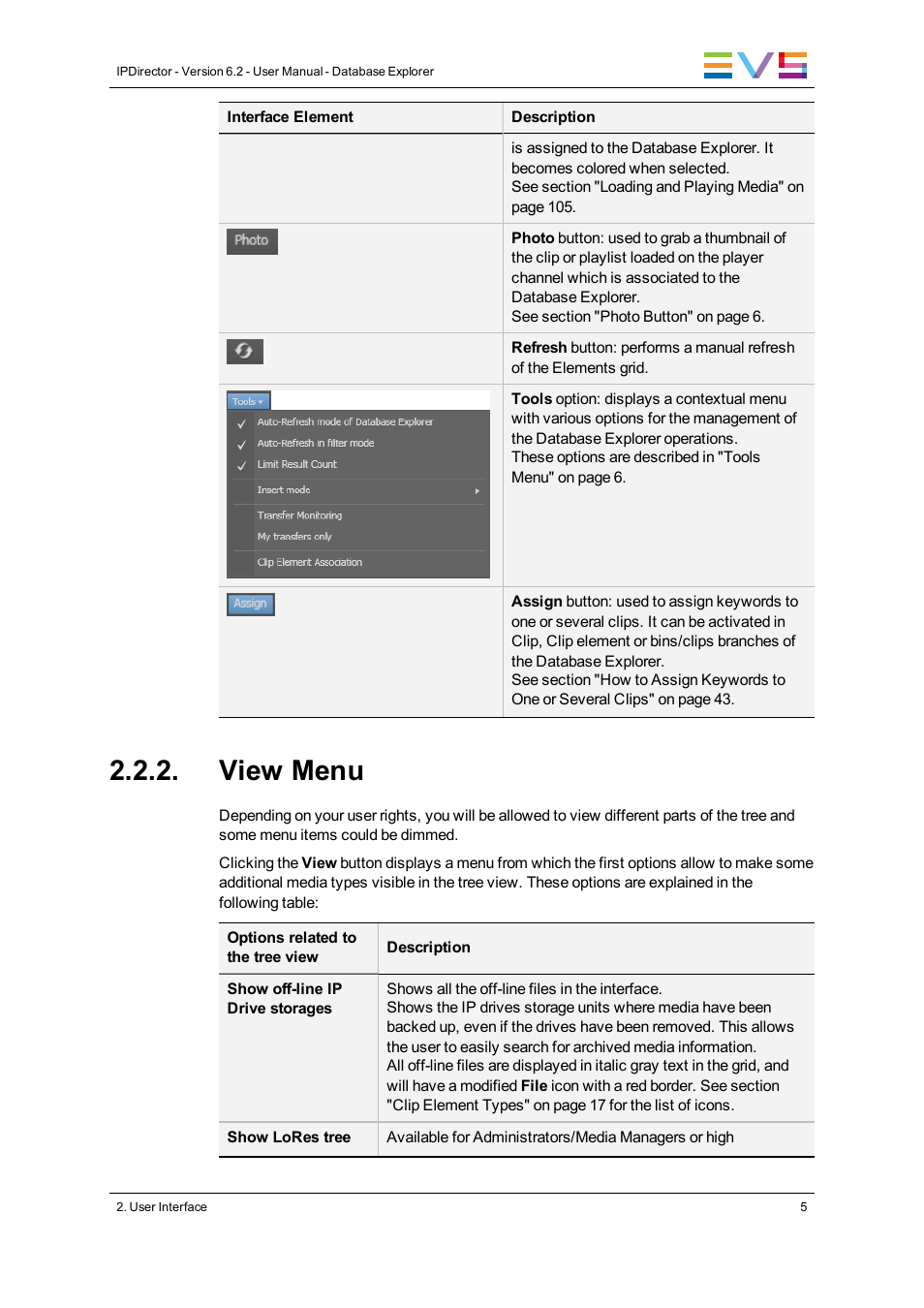 View menu | EVS IPDirector Version 6.2 - June 2013 DATABASE EXPLORER User Manual User Manual | Page 17 / 126