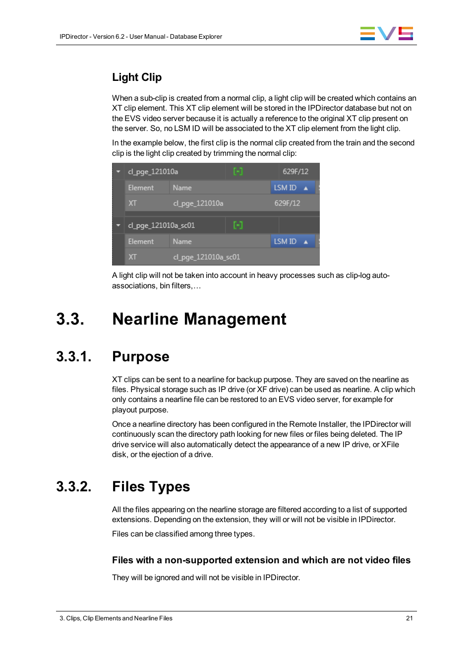 Nearline management, Purpose, Files types | EVS IPDirector Version 6.2 - June 2013 DATABASE EXPLORER User Manual User Manual | Page 33 / 126