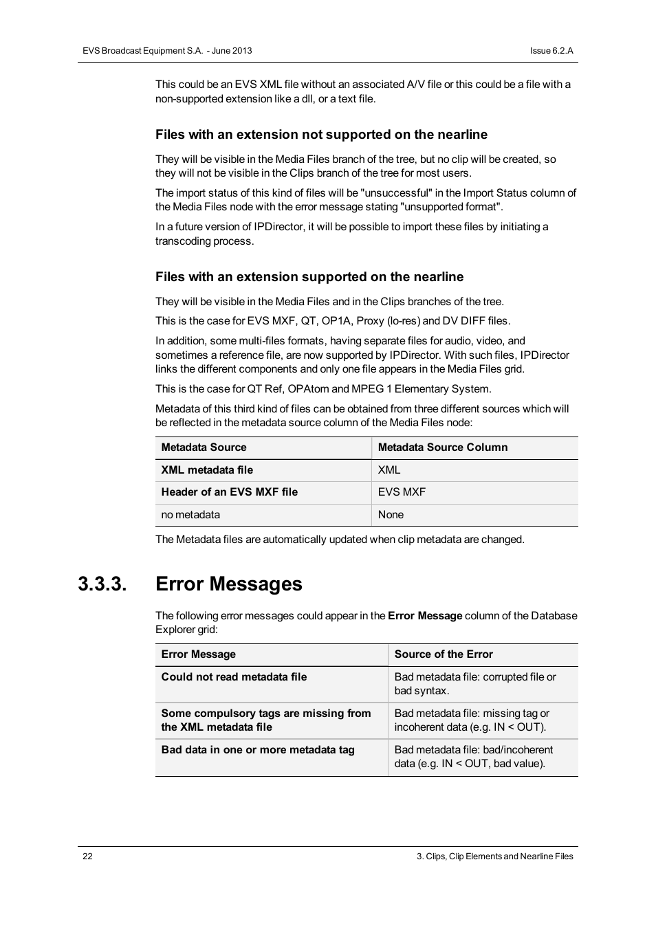 Error messages | EVS IPDirector Version 6.2 - June 2013 DATABASE EXPLORER User Manual User Manual | Page 34 / 126