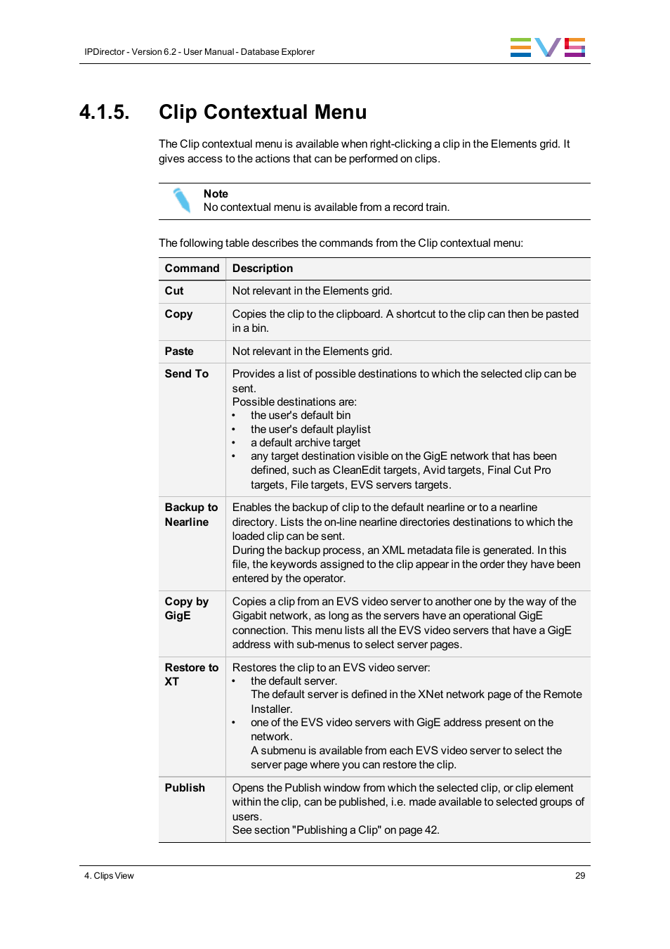 Clip contextual menu | EVS IPDirector Version 6.2 - June 2013 DATABASE EXPLORER User Manual User Manual | Page 41 / 126