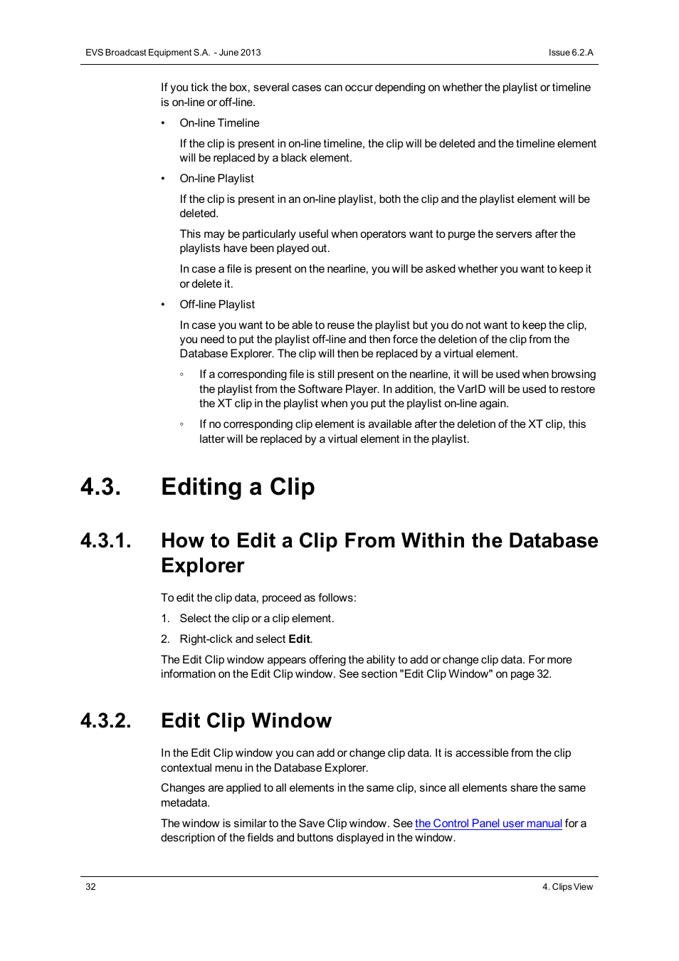 Editing a clip, Edit clip window | EVS IPDirector Version 6.2 - June 2013 DATABASE EXPLORER User Manual User Manual | Page 44 / 126