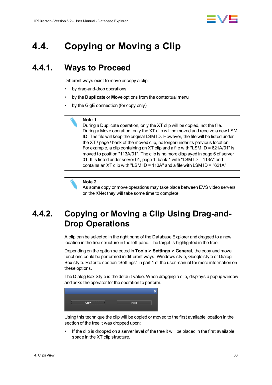Copying or moving a clip, Ways to proceed | EVS IPDirector Version 6.2 - June 2013 DATABASE EXPLORER User Manual User Manual | Page 45 / 126