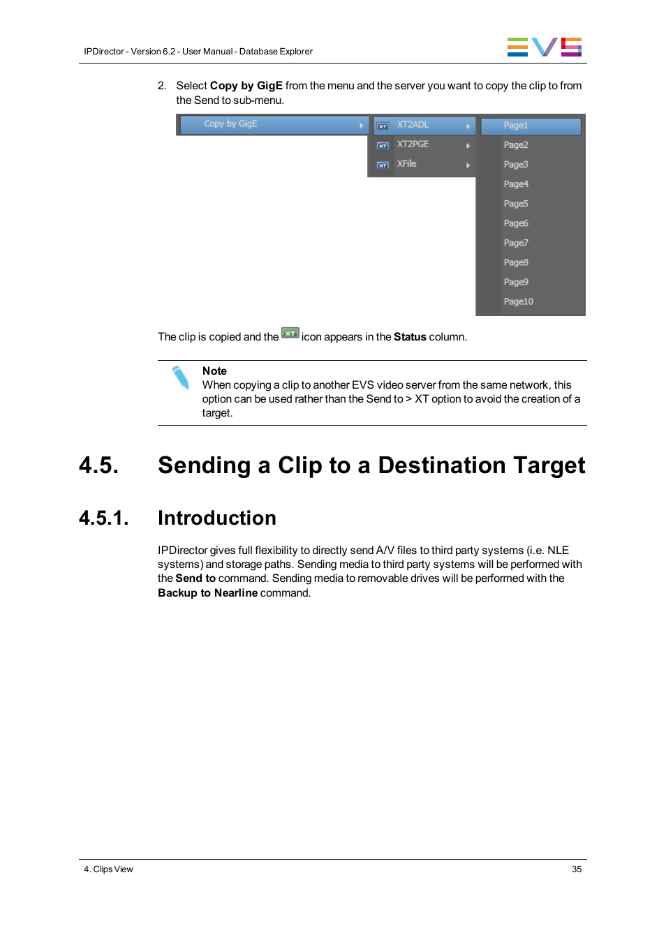 Sending a clip to a destination target, Introduction | EVS IPDirector Version 6.2 - June 2013 DATABASE EXPLORER User Manual User Manual | Page 47 / 126