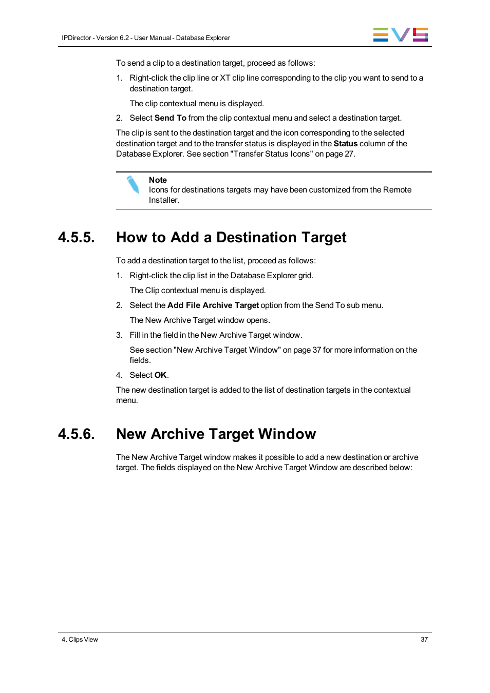 How to add a destination target, New archive target window | EVS IPDirector Version 6.2 - June 2013 DATABASE EXPLORER User Manual User Manual | Page 49 / 126