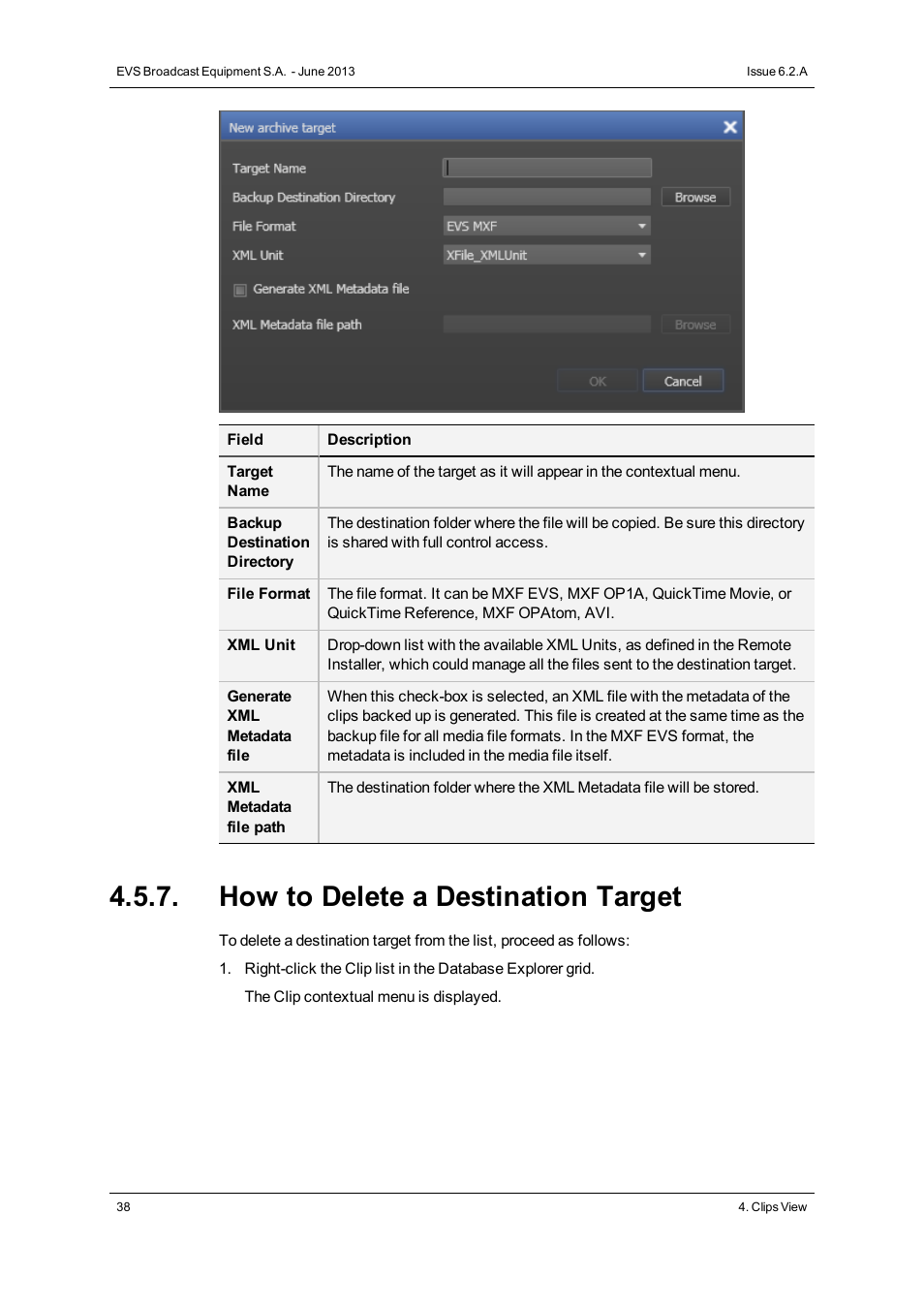 How to delete a destination target | EVS IPDirector Version 6.2 - June 2013 DATABASE EXPLORER User Manual User Manual | Page 50 / 126