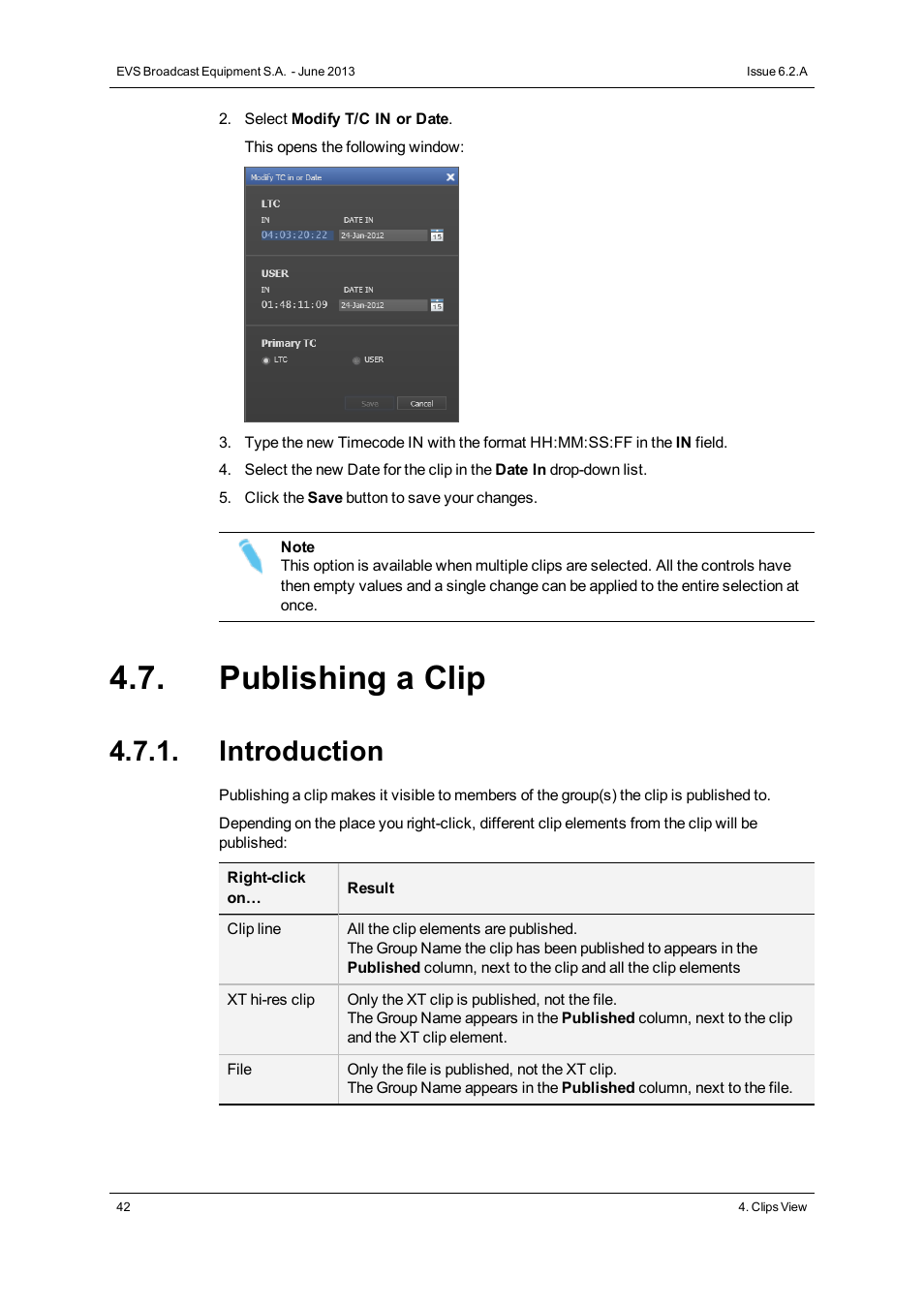 Publishing a clip, Introduction | EVS IPDirector Version 6.2 - June 2013 DATABASE EXPLORER User Manual User Manual | Page 54 / 126