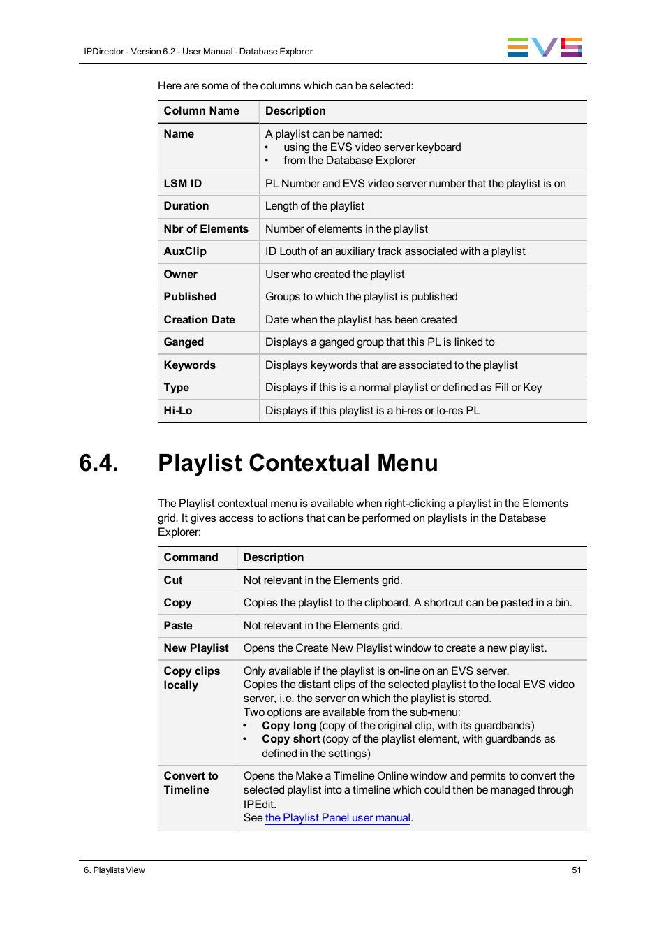 Playlist contextual menu | EVS IPDirector Version 6.2 - June 2013 DATABASE EXPLORER User Manual User Manual | Page 63 / 126