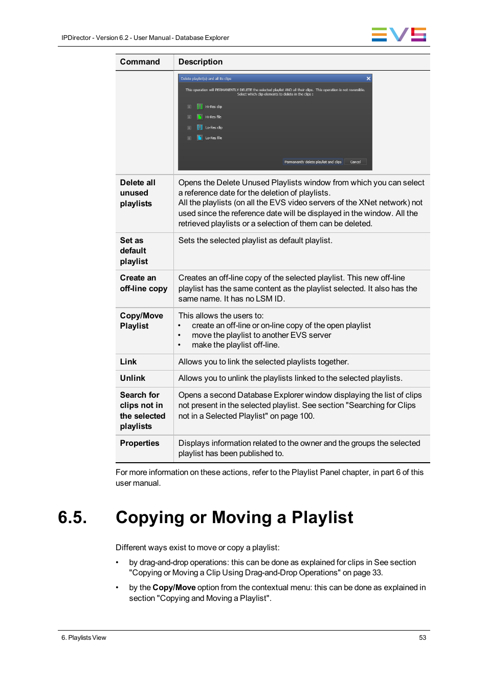 Copying or moving a playlist | EVS IPDirector Version 6.2 - June 2013 DATABASE EXPLORER User Manual User Manual | Page 65 / 126