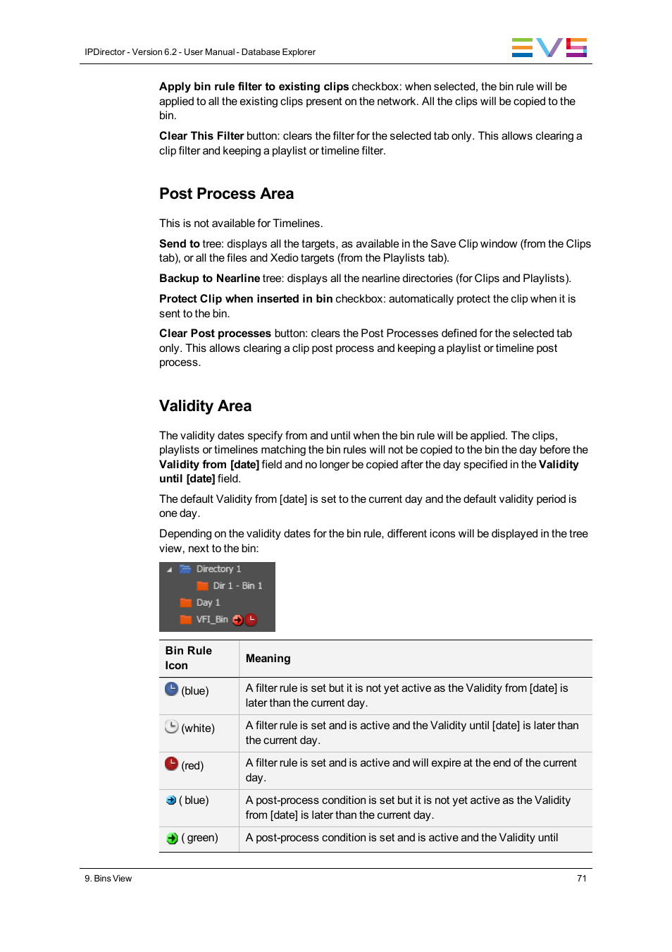 Post process area, Validity area | EVS IPDirector Version 6.2 - June 2013 DATABASE EXPLORER User Manual User Manual | Page 83 / 126