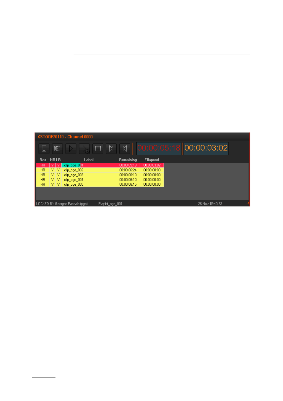 The channel pane, 1 introduction, 2 overview of the channel pane | 3 transport controls and timecode fields, Introduction, Overview of the channel pane, Transport controls and timecode fields | EVS XEDIO Playout Organizer Version 4.1 - December 2011 User Manual User Manual | Page 30 / 34
