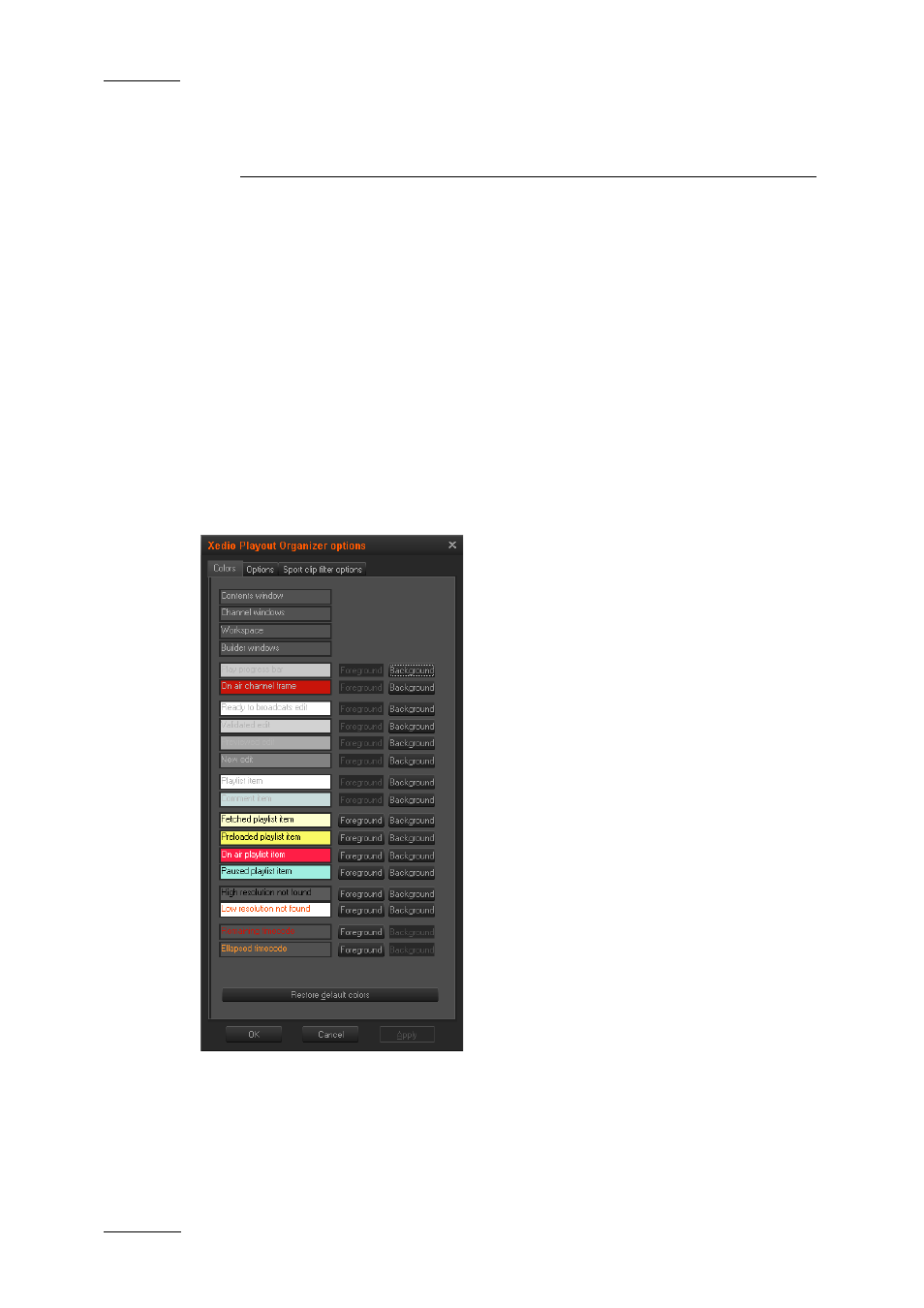 Menu bar, 1 introduction, 2 colors | Introduction, Colors | EVS XEDIO Playout Organizer Version 4.1 - December 2011 User Manual User Manual | Page 32 / 34