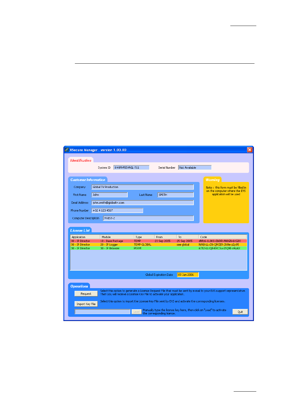 License code | EVS XFLY Streamer April 2012 User Manual User Manual | Page 17 / 33