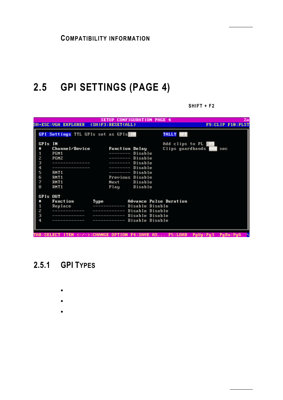 Compatibility information, 1 gpi types, Gpi types | 5 gpi settings (page 4), 1 gpi, Ypes | EVS XTnano Version 10.04 - January 2011 Configuration Manual User Manual | Page 25 / 62