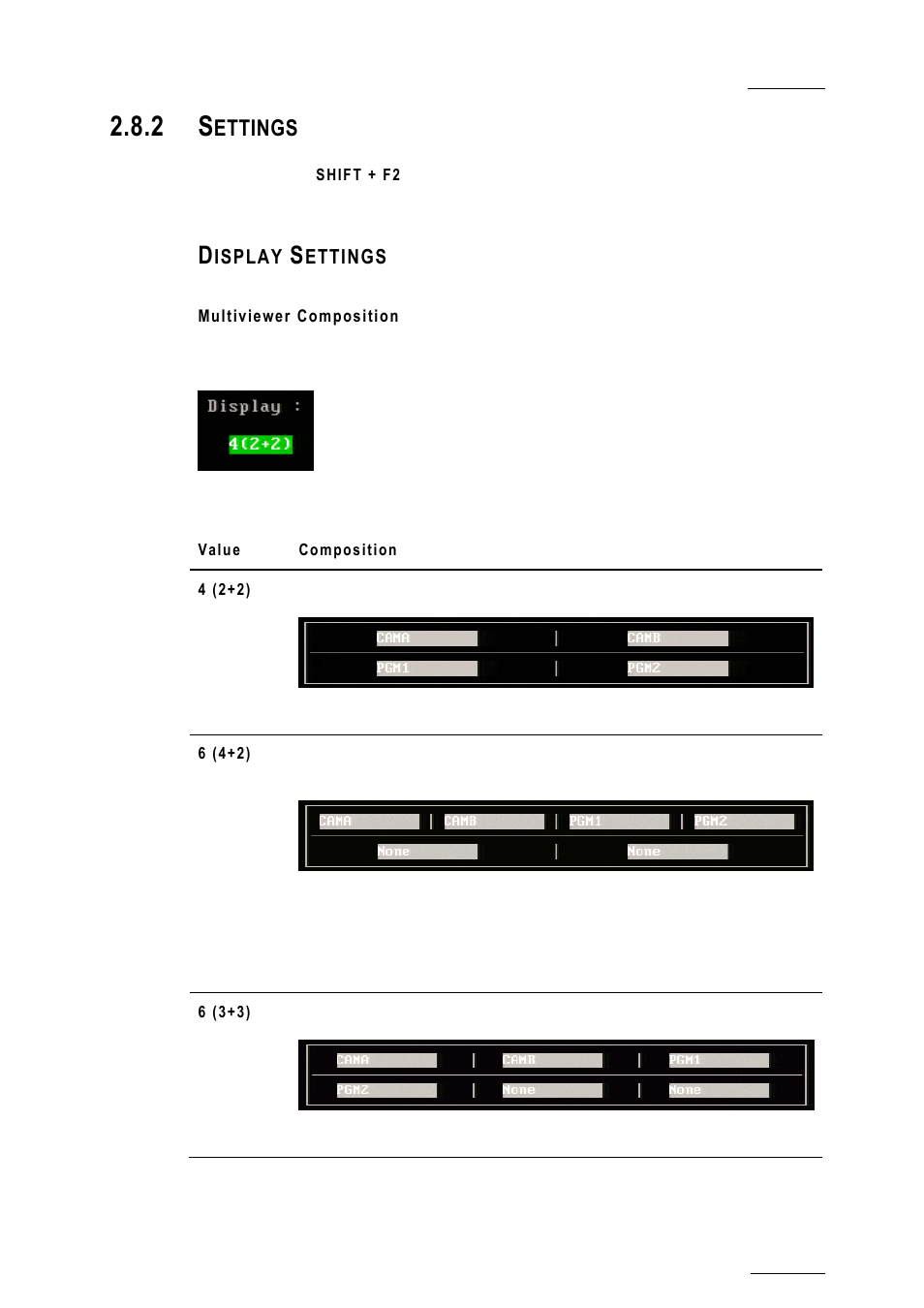 2 settings, Display settings, Multiviewer composition | Settings, Ettings | EVS XTnano Version 10.04 - January 2011 Configuration Manual User Manual | Page 33 / 62