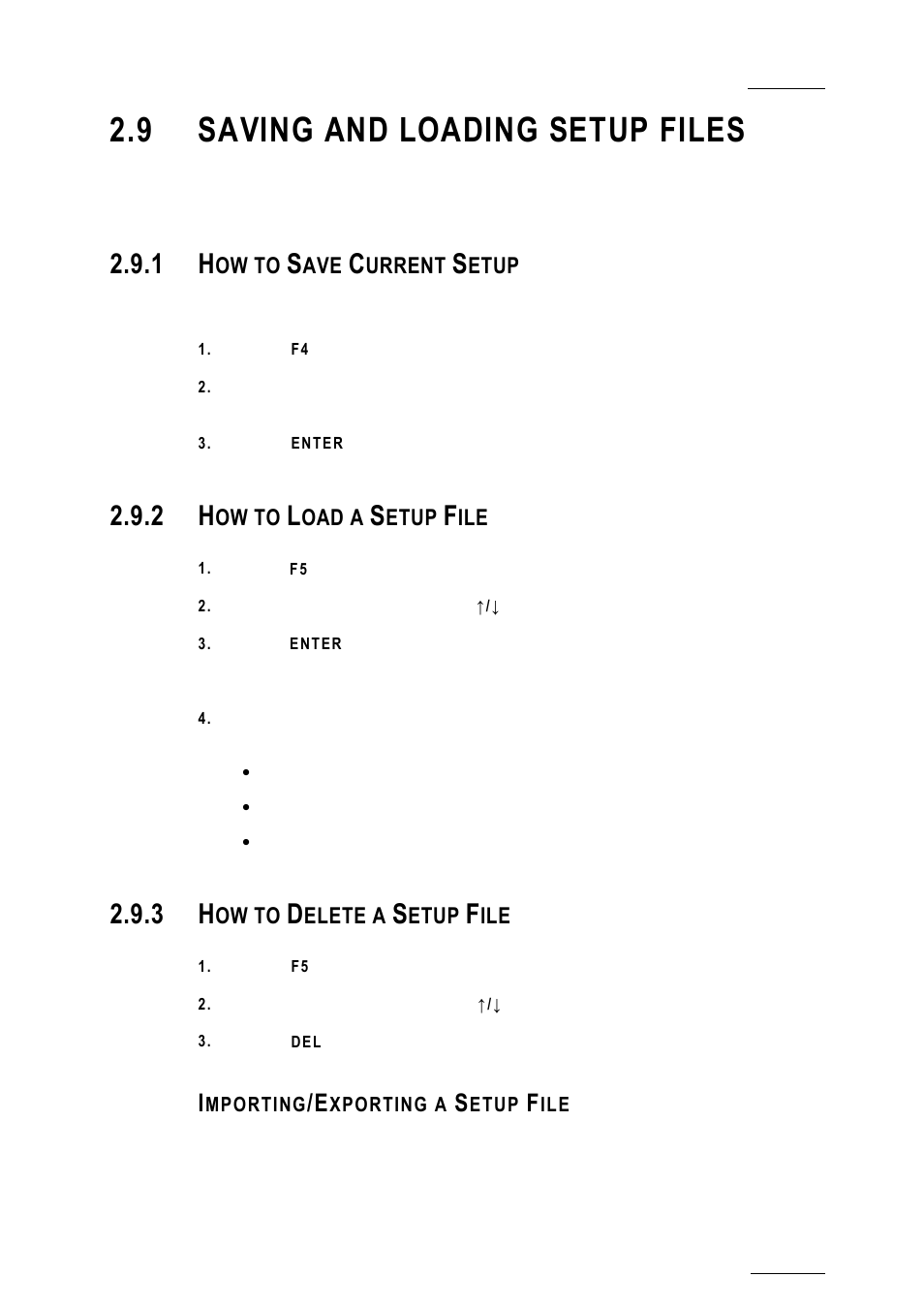 9 saving and loading setup files, 1 how to save current setup, 2 how to load a setup file | 3 how to delete a setup file, Importing/exporting a setup file, Saving and loading setup files, How to save current setup, How to load a setup file, How to delete a setup file | EVS XTnano Version 10.04 - January 2011 Configuration Manual User Manual | Page 35 / 62
