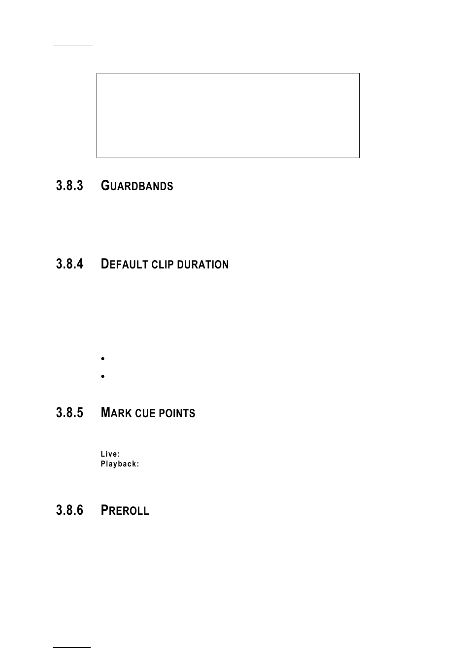 3 guardbands, 4 default clip duration, 5 mark cue points | 6 preroll, Guardbands, Default clip duration, Mark cue points, Preroll, Uardbands, Efault clip duration | EVS XTnano Version 10.04 - January 2011 Configuration Manual User Manual | Page 42 / 62