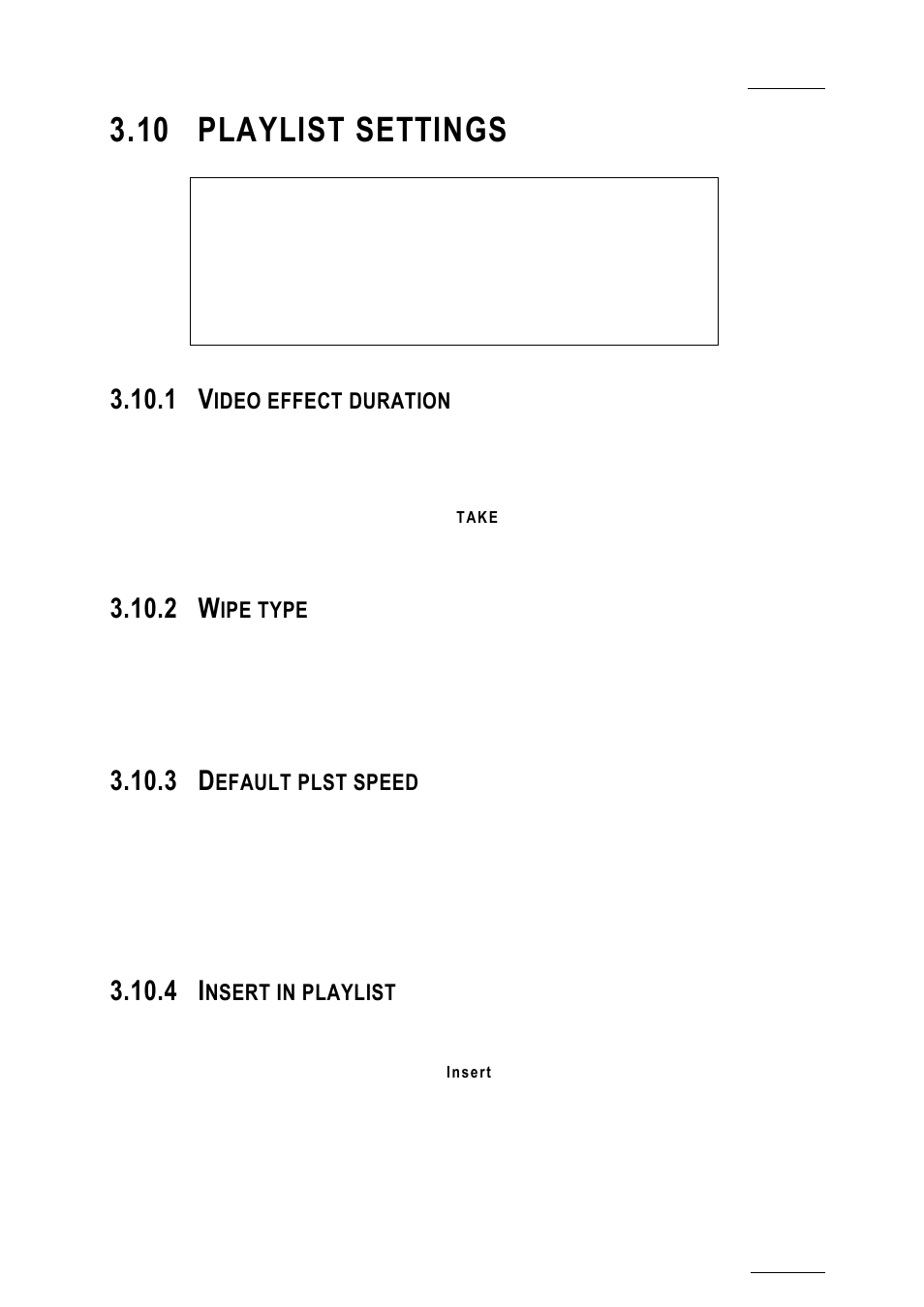 10 playlist settings, 1 video effect duration, 2 wipe type | 3 default plst speed, 4 insert in playlist, Playlist settings, Video effect duration, Wipe type, Default plst speed, Insert in playlist | EVS XTnano Version 10.04 - January 2011 Configuration Manual User Manual | Page 49 / 62