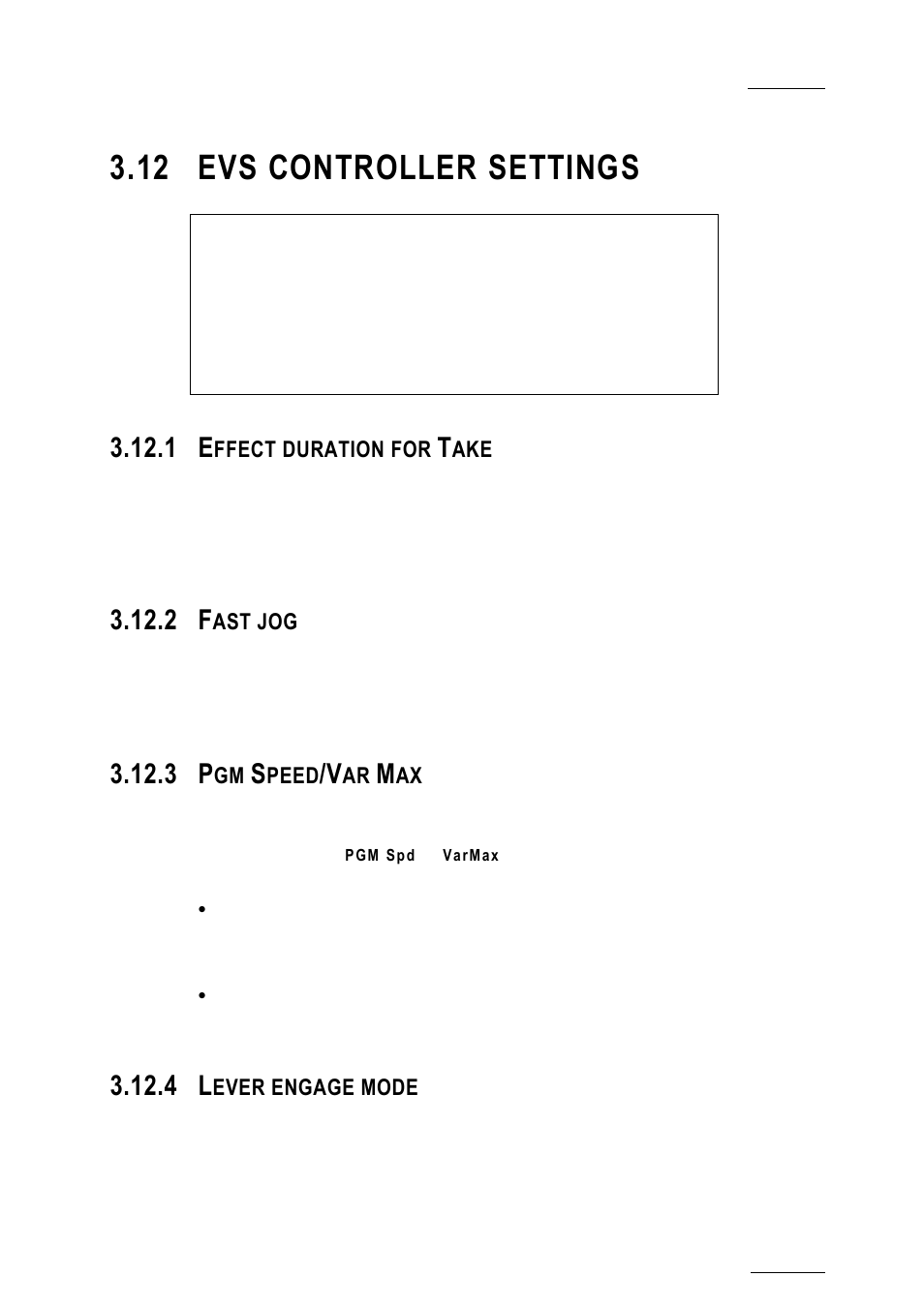 12 evs controller settings, 1 effect duration for take, 2 fast jog | 3 pgm speed/var max, 4 lever engage mode, Evs controller settings, Effect duration for take, Fast jog, Pgm speed/var max, Lever engage mode | EVS XTnano Version 10.04 - January 2011 Configuration Manual User Manual | Page 53 / 62