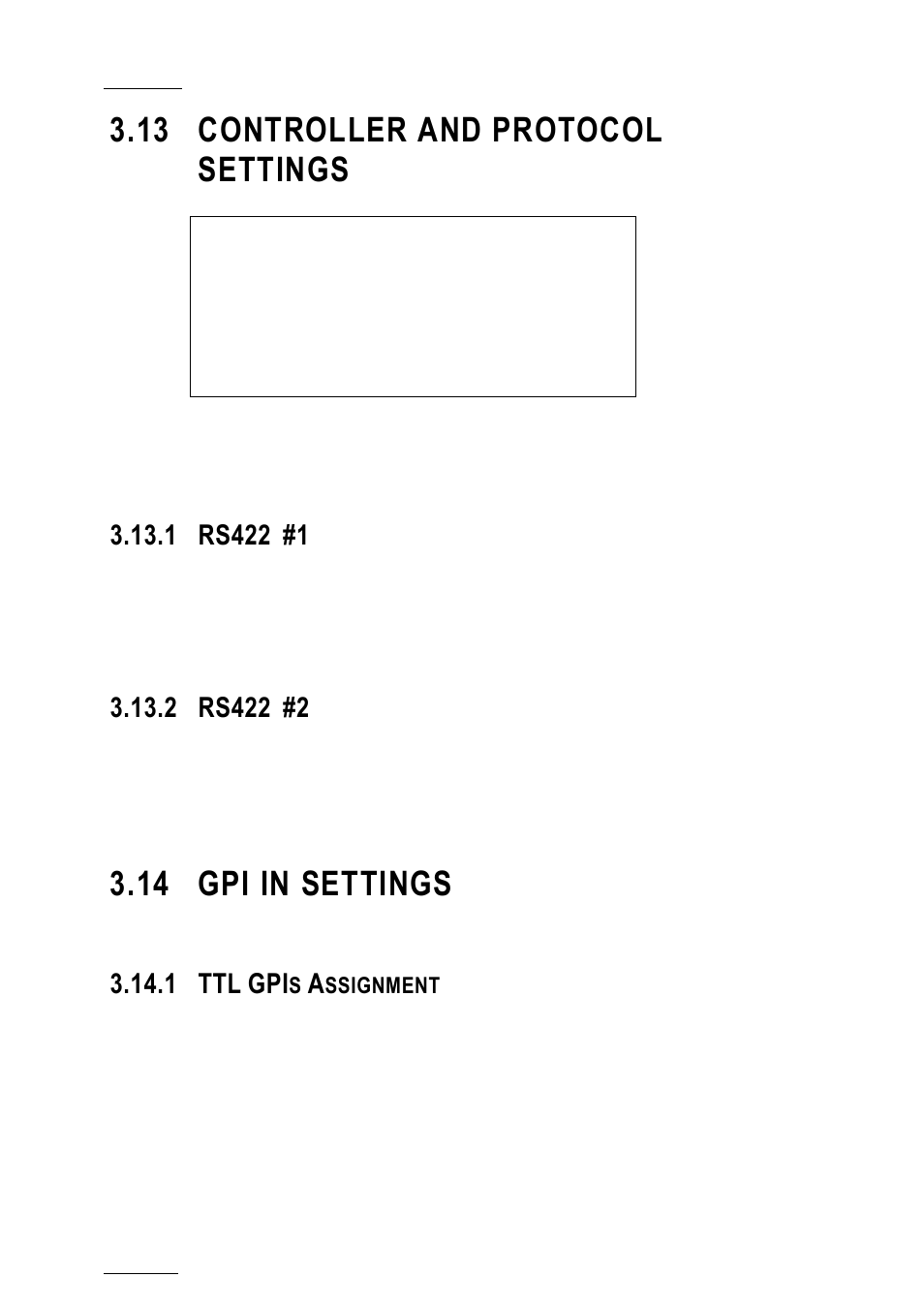 13 controller and protocol settings, 1 rs422 #1, 2 rs422 #2 | 14 gpi in settings, 1 ttl gpis assignment, Controller and protocol settings, Rs422 #1, Rs422 #2, Gpi in settings, Ttl gpis assignment | EVS XTnano Version 10.04 - January 2011 Configuration Manual User Manual | Page 56 / 62
