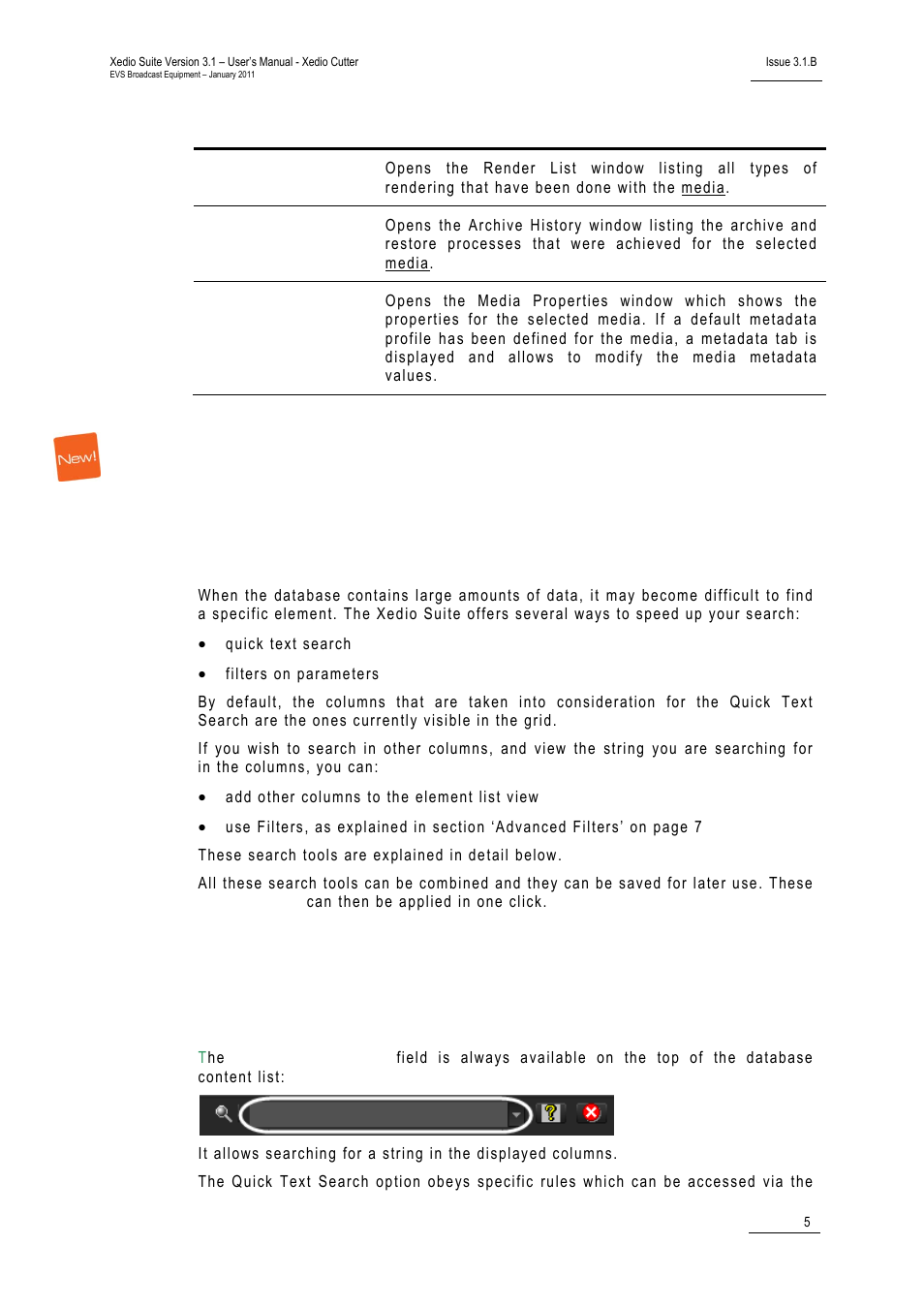 Using filters to search the database, Introduction, Quick text search | 3 using filters to search the database | EVS XEDIO Cutter Version 3.1 - January 2011 User Manual User Manual | Page 10 / 38
