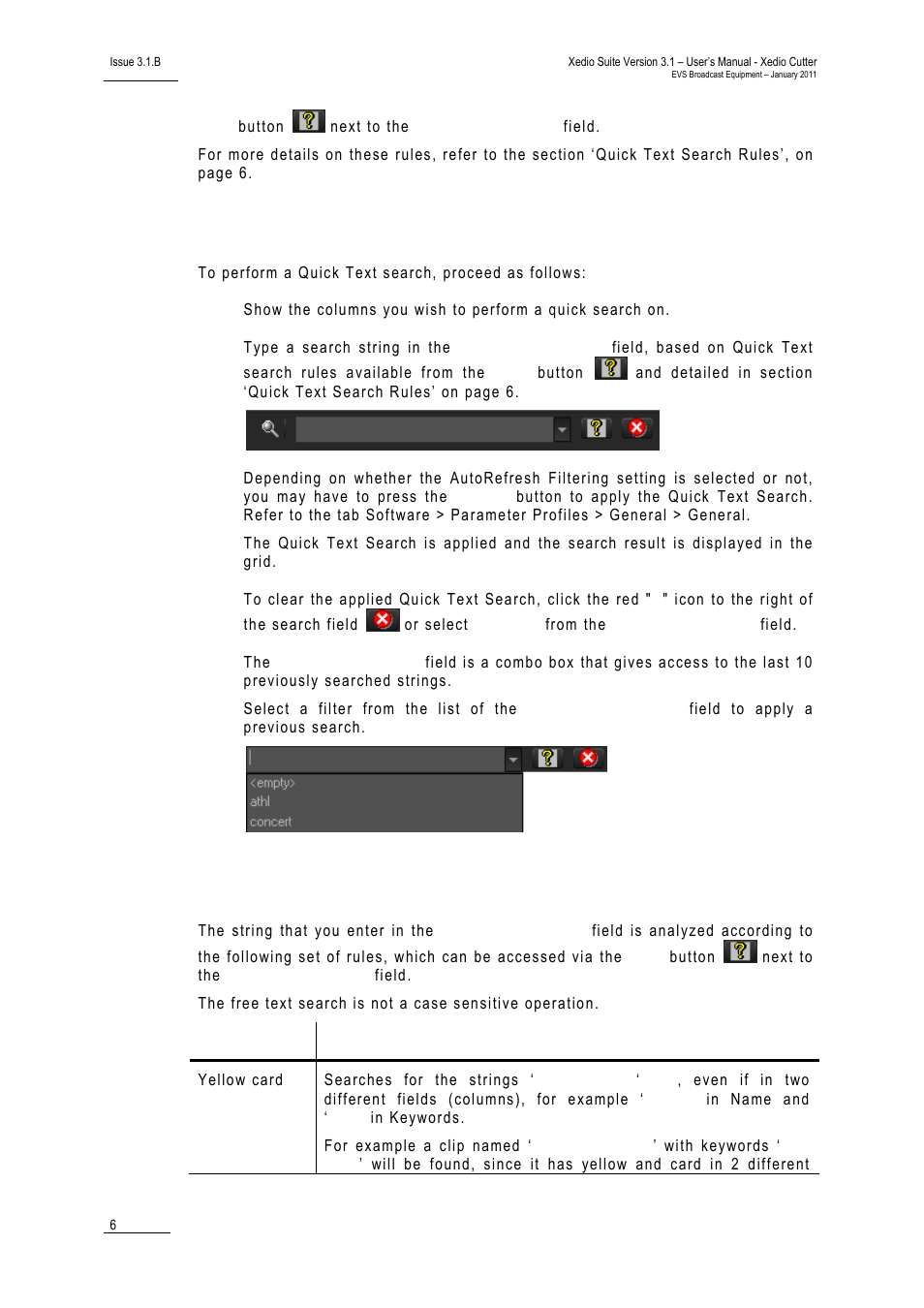 How to perform a quick text search, Quick text search rules | EVS XEDIO Cutter Version 3.1 - January 2011 User Manual User Manual | Page 11 / 38