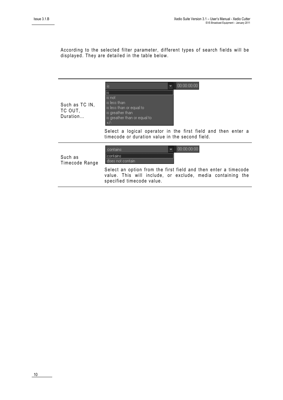 Search fields types | EVS XEDIO Cutter Version 3.1 - January 2011 User Manual User Manual | Page 15 / 38