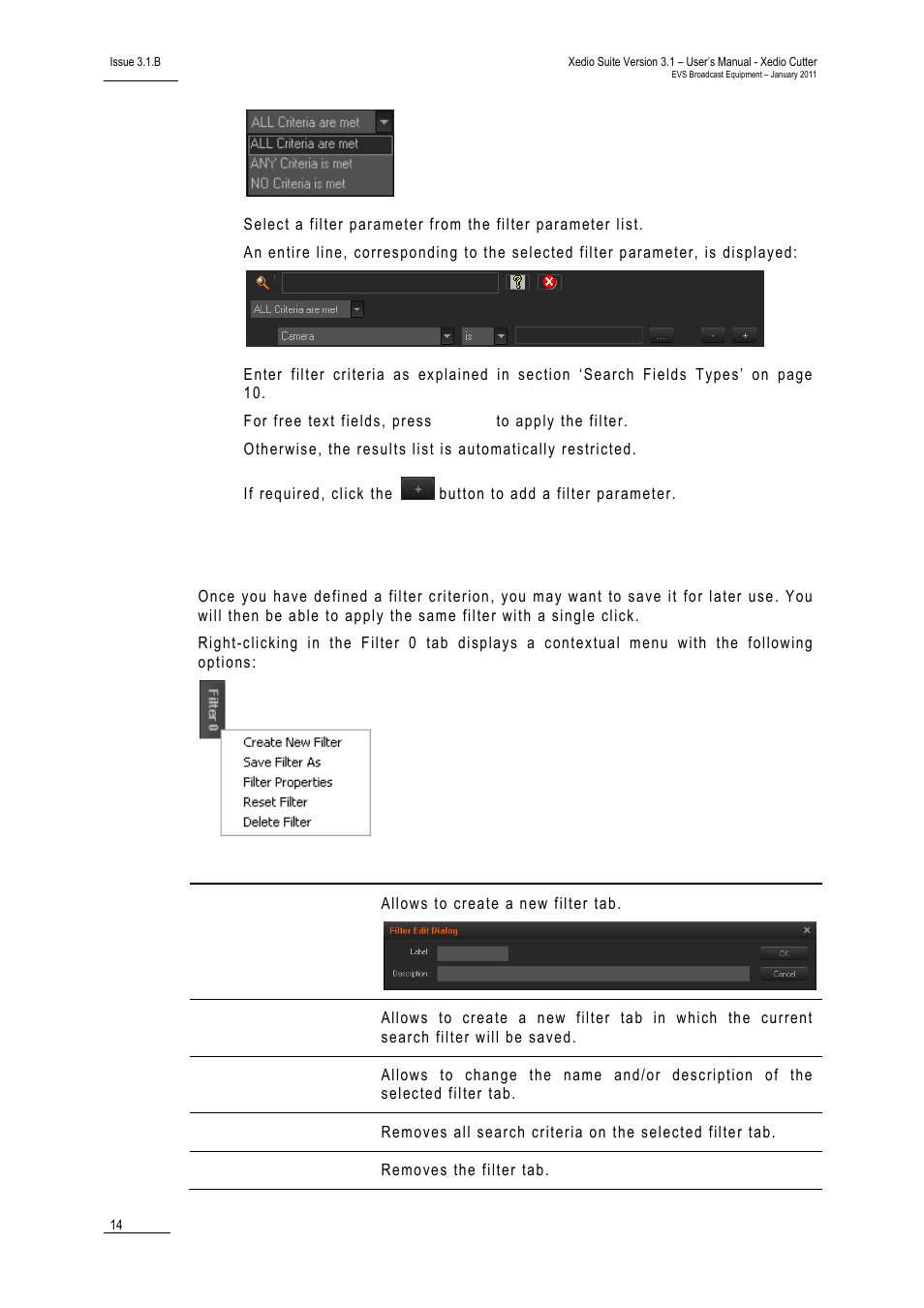 Using saved filters, Sing, Aved | Ilters | EVS XEDIO Cutter Version 3.1 - January 2011 User Manual User Manual | Page 19 / 38