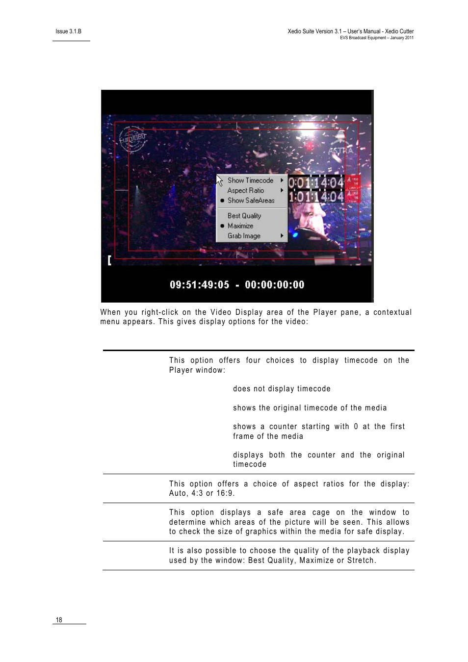 2 video display of the player, Video display of the player | EVS XEDIO Cutter Version 3.1 - January 2011 User Manual User Manual | Page 23 / 38