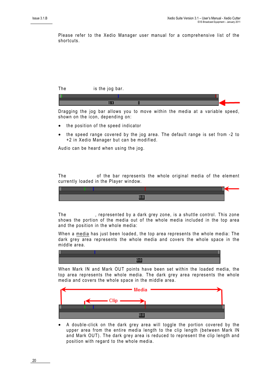 2 media bar and jog bar, Media bar, Media bar and jog bar | Media bar and jog bar’ on, Edia, Ar and | EVS XEDIO Cutter Version 3.1 - January 2011 User Manual User Manual | Page 25 / 38