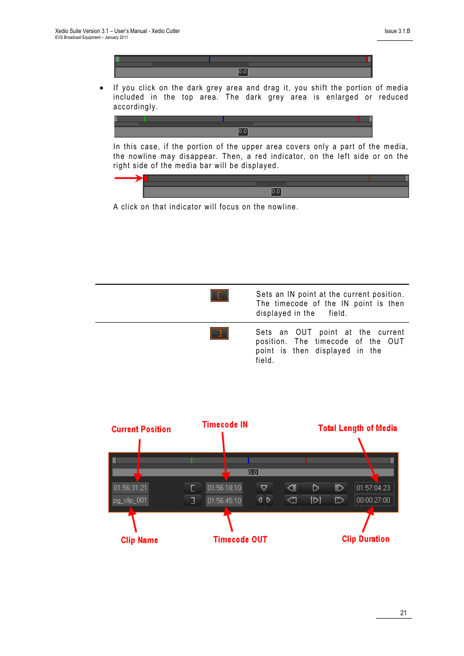 3 clip creation functions, 4 timecode information, Clip creation functions | Timecode information, 21 a, Reation, Unctions, Imecode, Nformation | EVS XEDIO Cutter Version 3.1 - January 2011 User Manual User Manual | Page 26 / 38