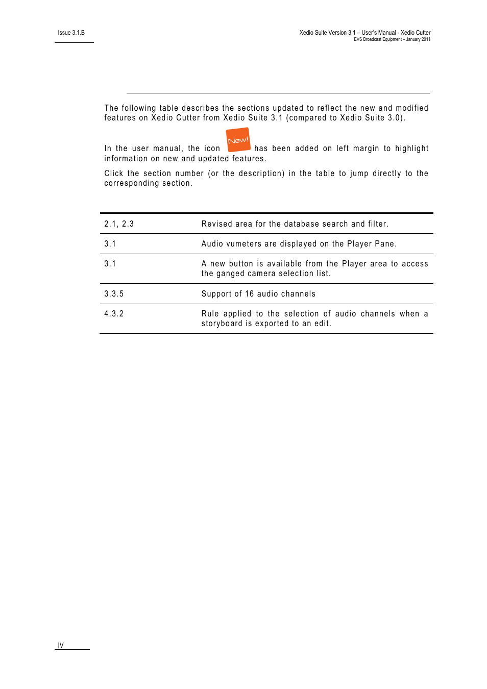 What’s new | EVS XEDIO Cutter Version 3.1 - January 2011 User Manual User Manual | Page 5 / 38