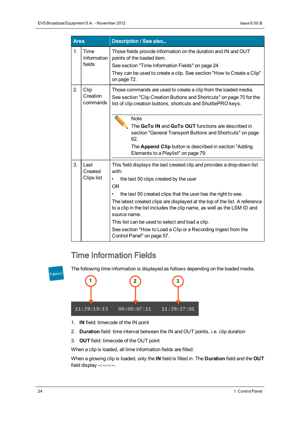 Time information fields | EVS IPDirector Version 6.0 - November 2012 Part 5 User's Manual User Manual | Page 34 / 110