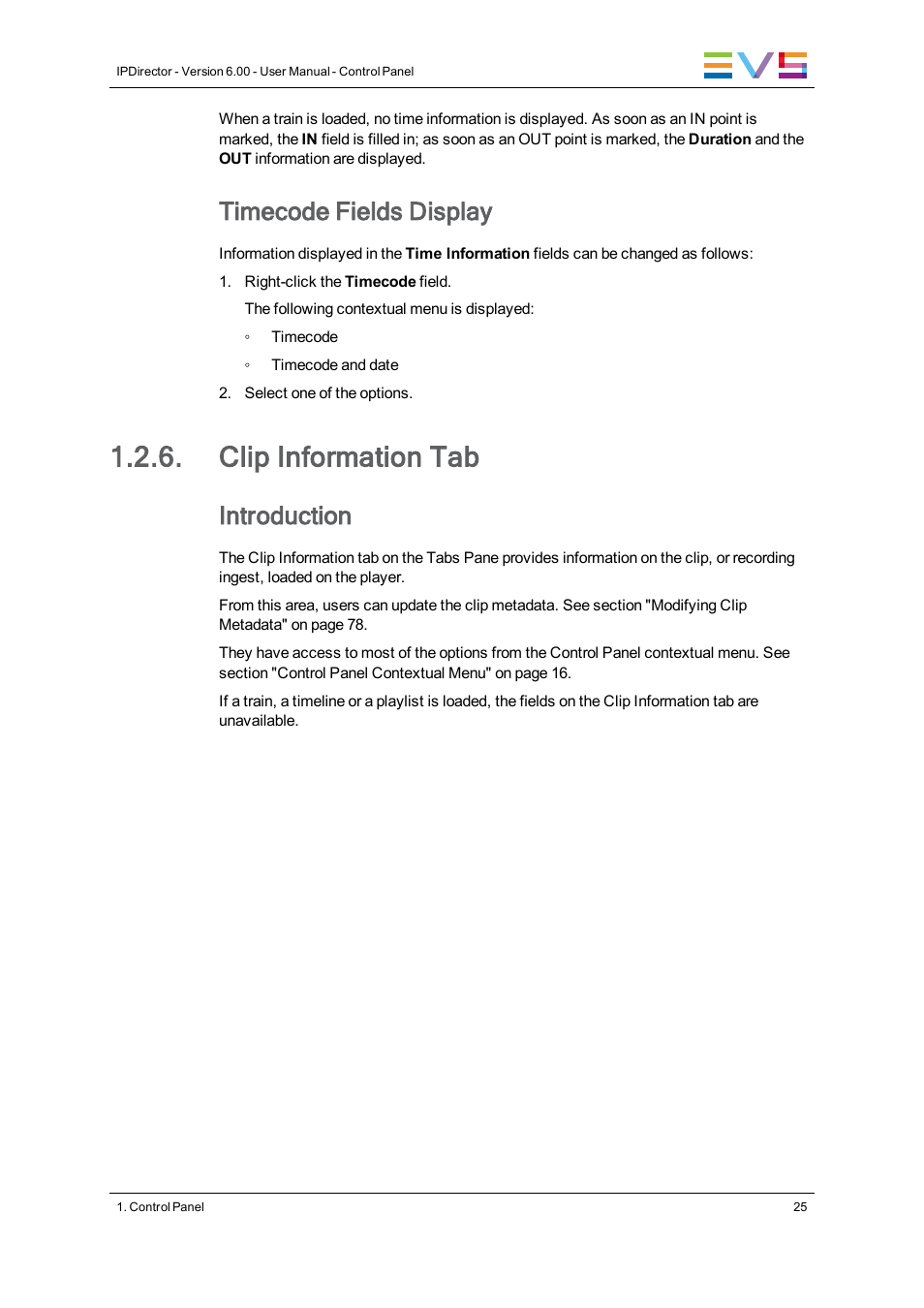 Clip information tab, Timecode fields display, Introduction | EVS IPDirector Version 6.0 - November 2012 Part 5 User's Manual User Manual | Page 35 / 110