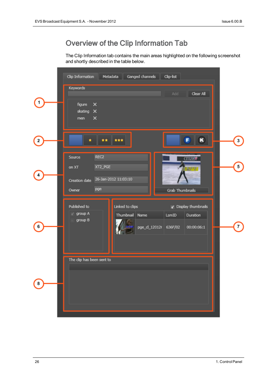 Overview of the clip information tab | EVS IPDirector Version 6.0 - November 2012 Part 5 User's Manual User Manual | Page 36 / 110