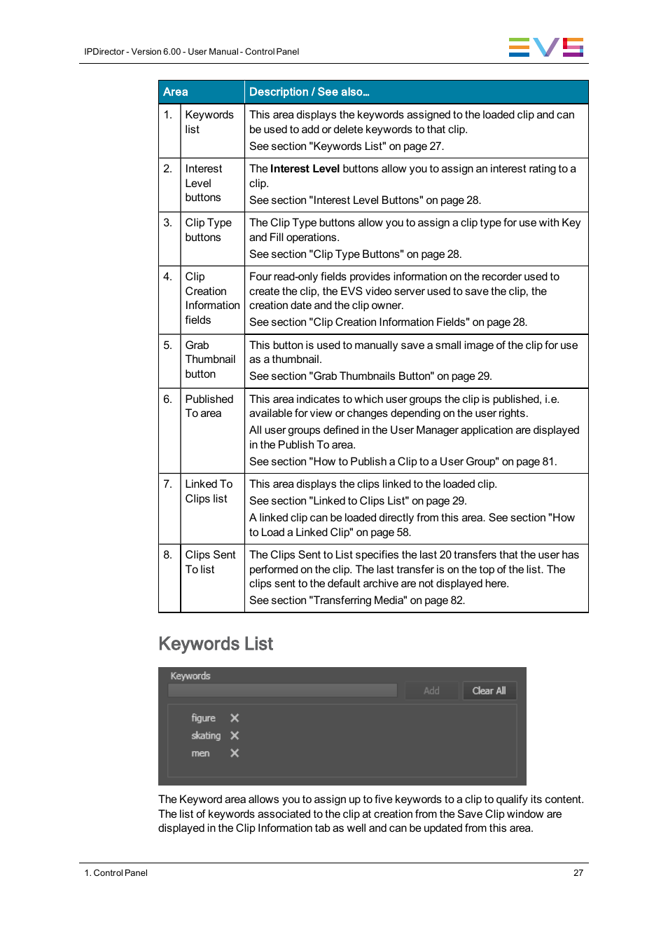 Keywords list | EVS IPDirector Version 6.0 - November 2012 Part 5 User's Manual User Manual | Page 37 / 110