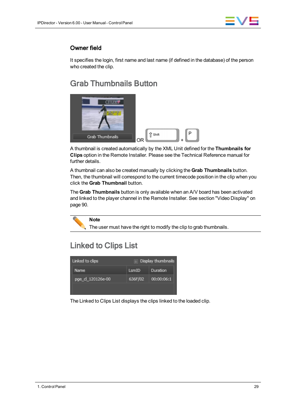 Grab thumbnails button, Linked to clips list | EVS IPDirector Version 6.0 - November 2012 Part 5 User's Manual User Manual | Page 39 / 110