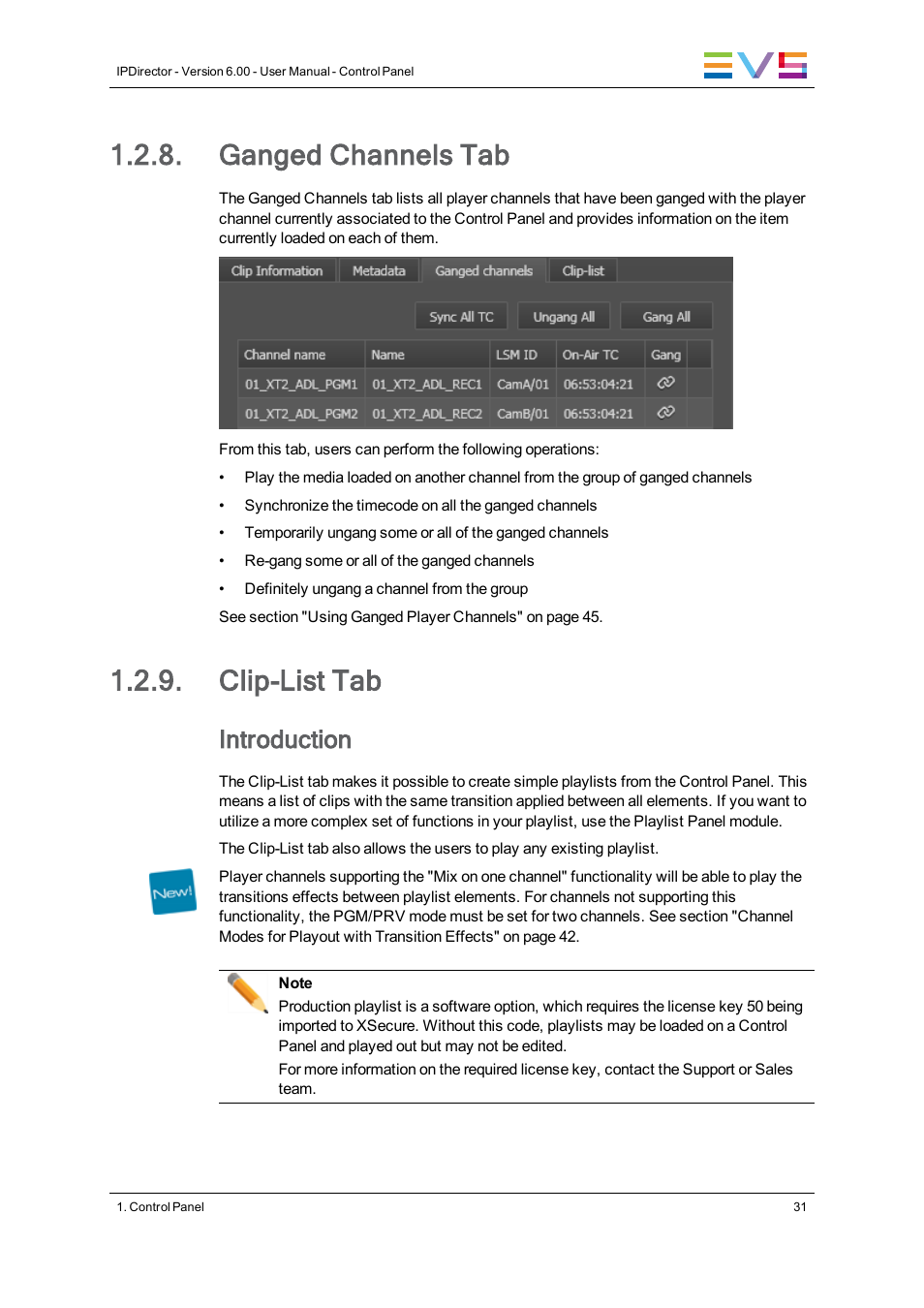 Ganged channels tab, Clip-list tab, Introduction | EVS IPDirector Version 6.0 - November 2012 Part 5 User's Manual User Manual | Page 41 / 110